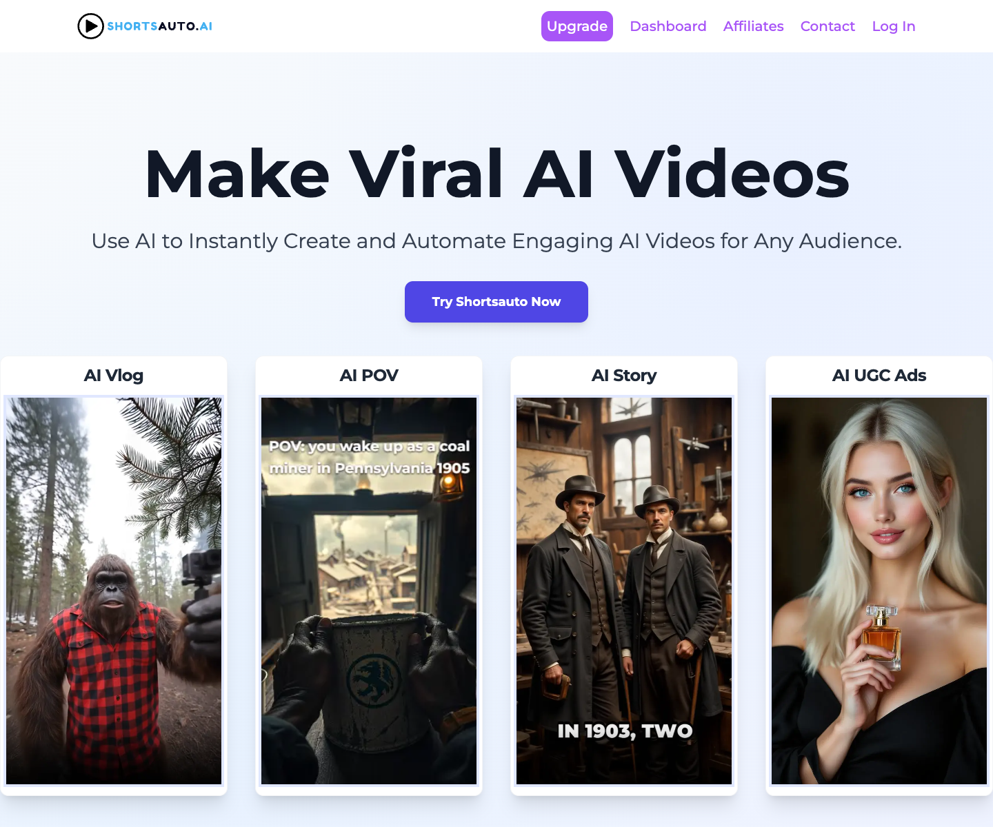 ShortsAuto.ai landing page screenshot