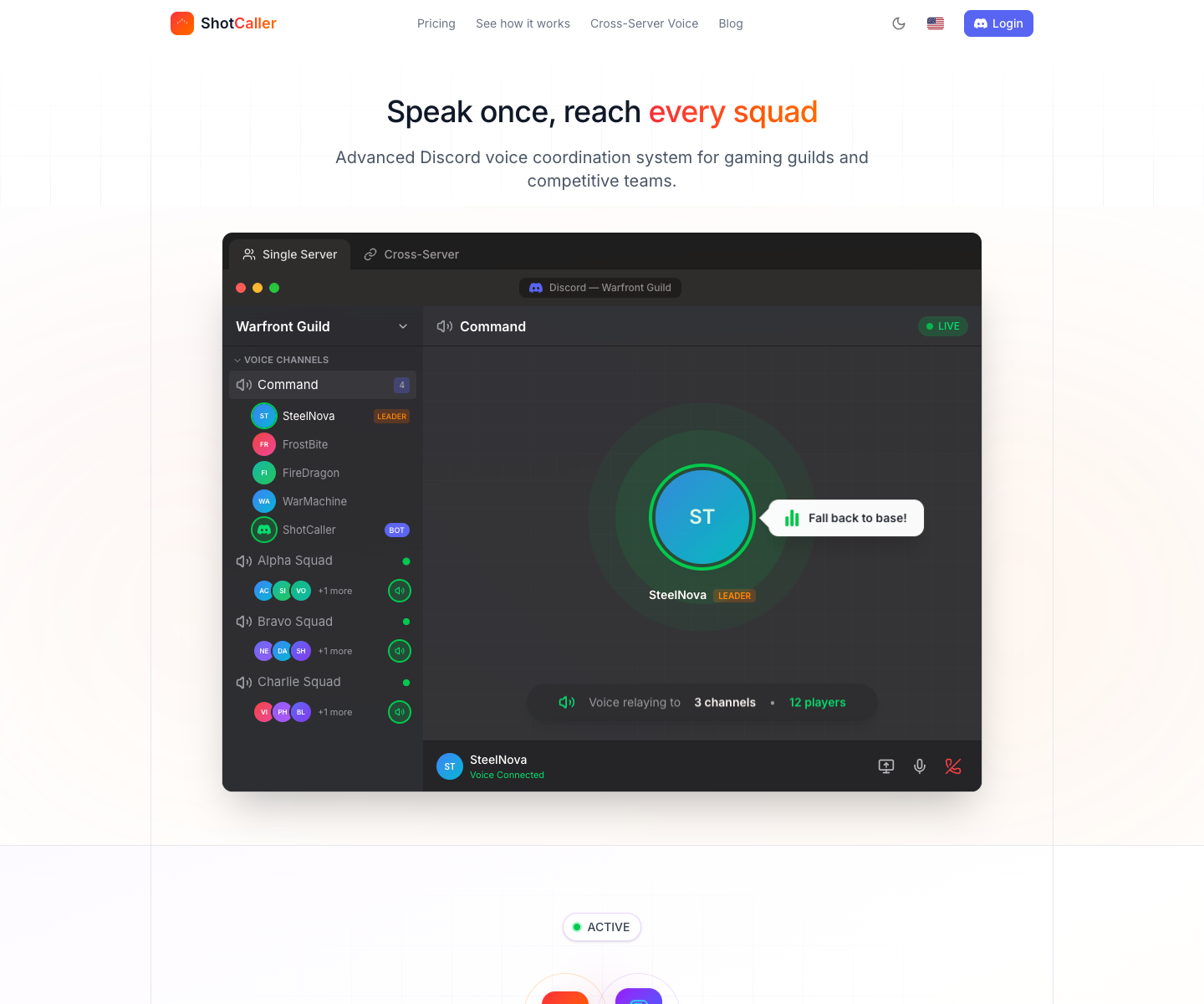 ShotCaller landing page screenshot