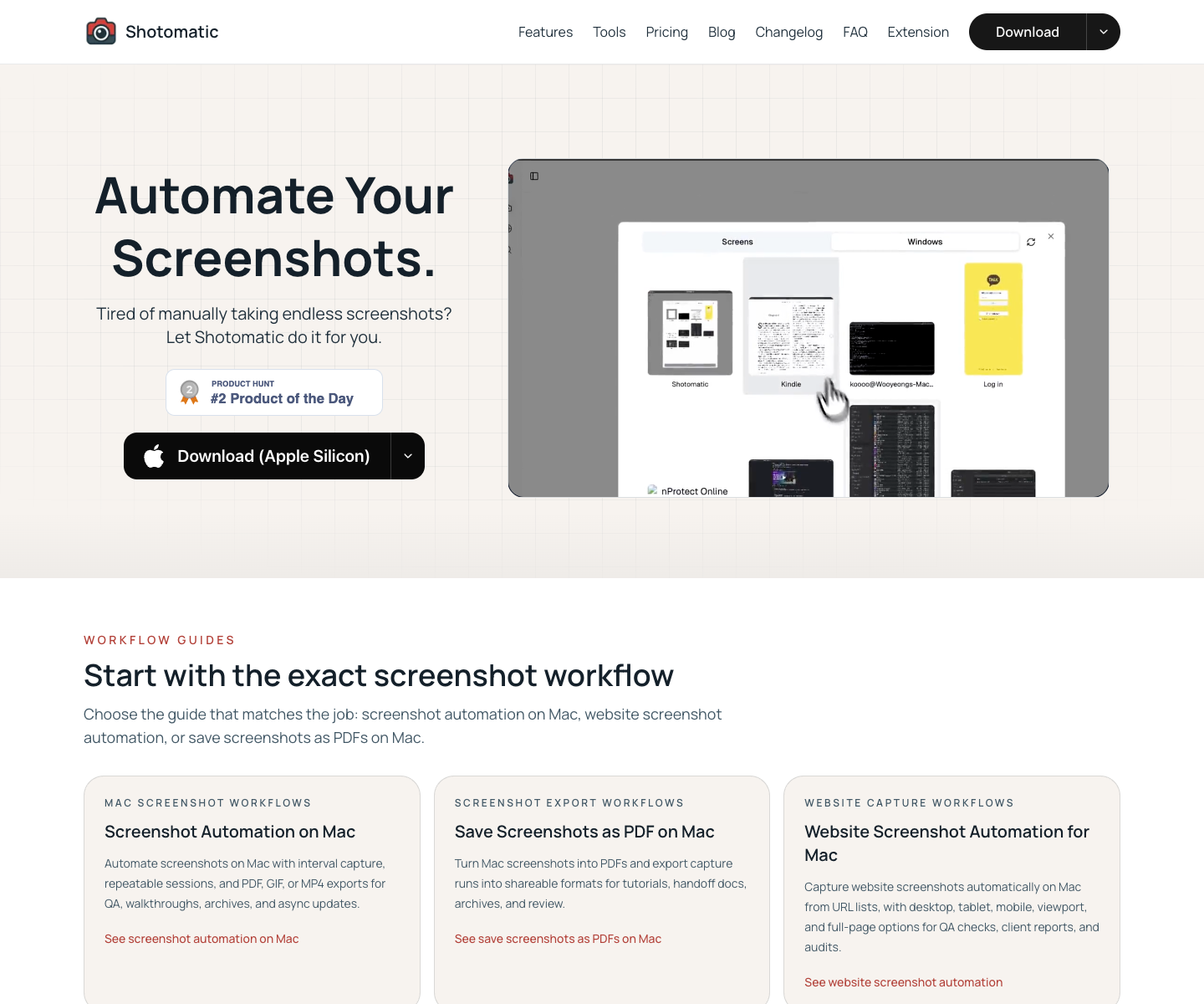 Shotomatic landing page screenshot