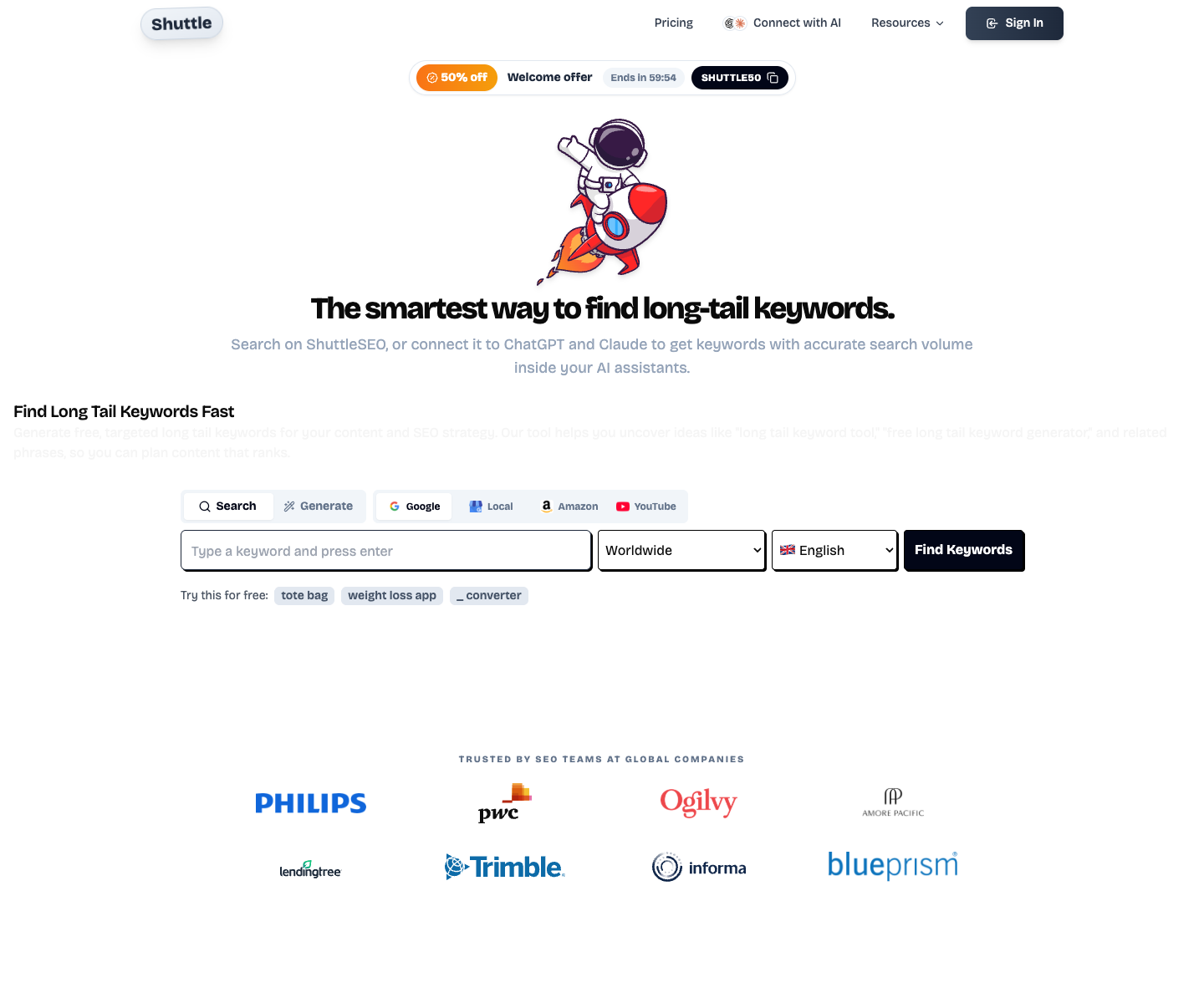 Shuttle SEO landing page screenshot