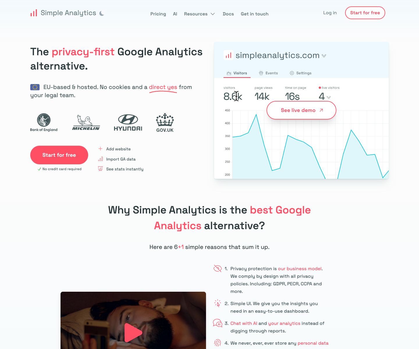 Simple Analytics landing page screenshot