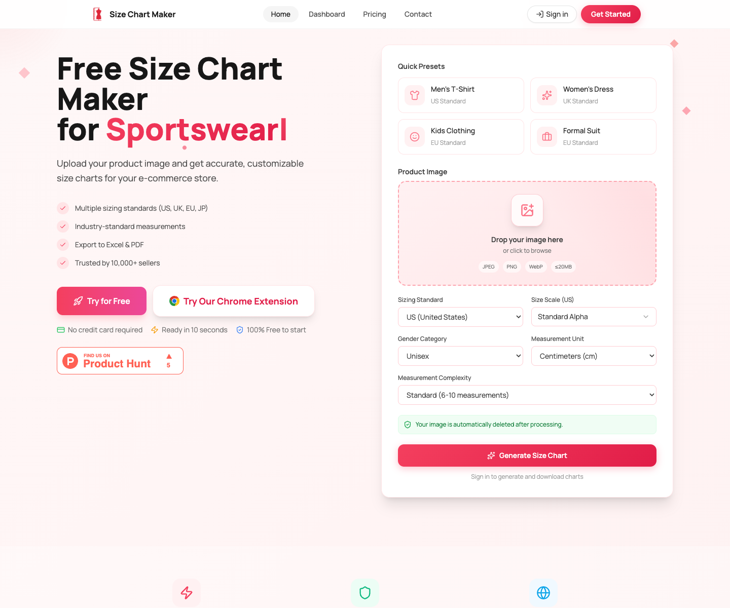 Size Chart Maker landing page screenshot