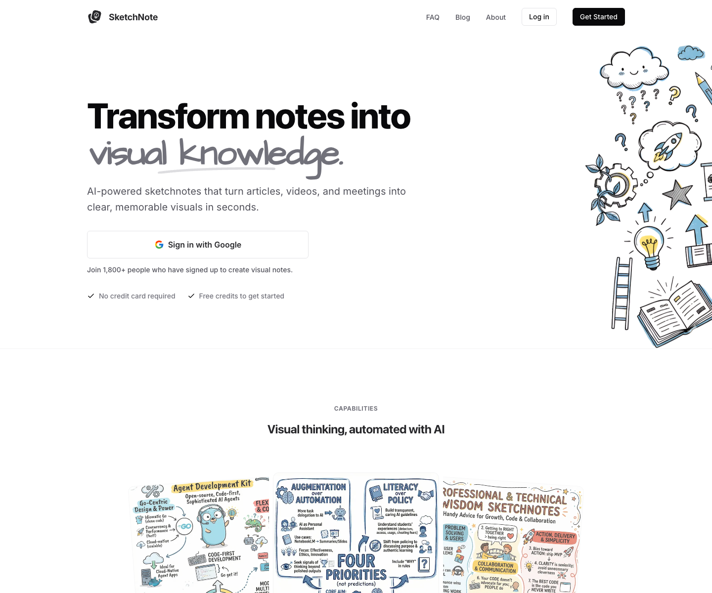 Sketch Note landing page screenshot
