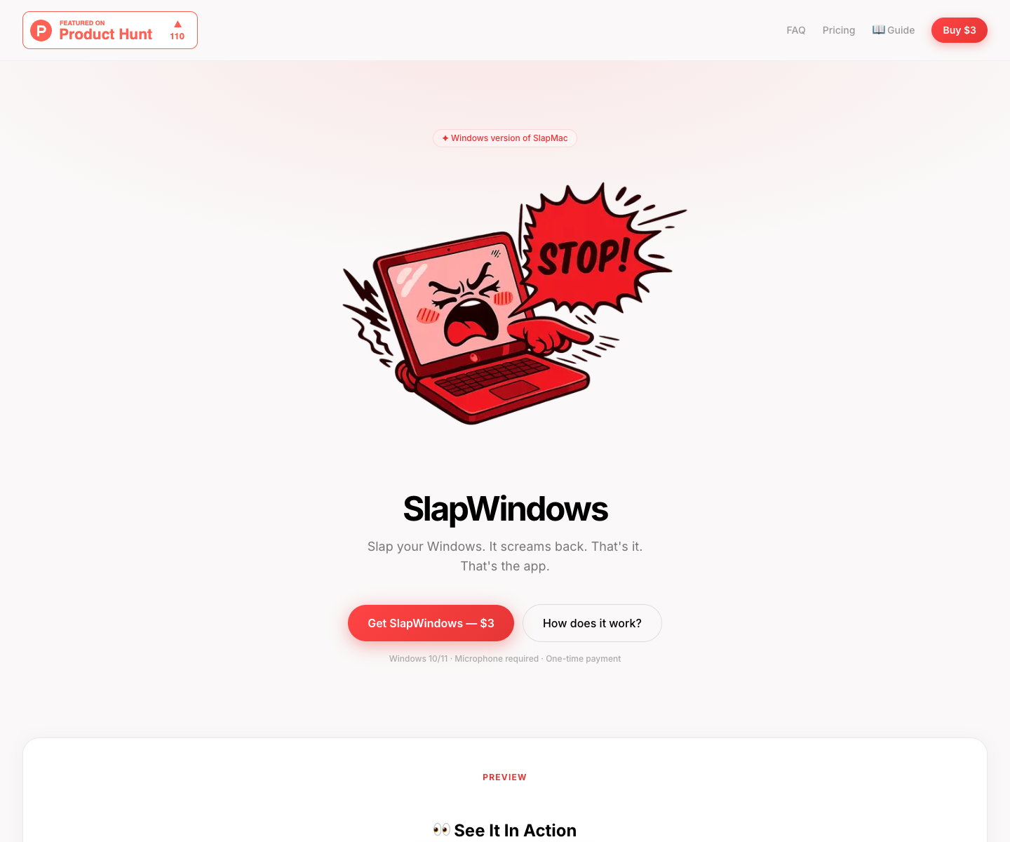 Slap Windows landing page screenshot