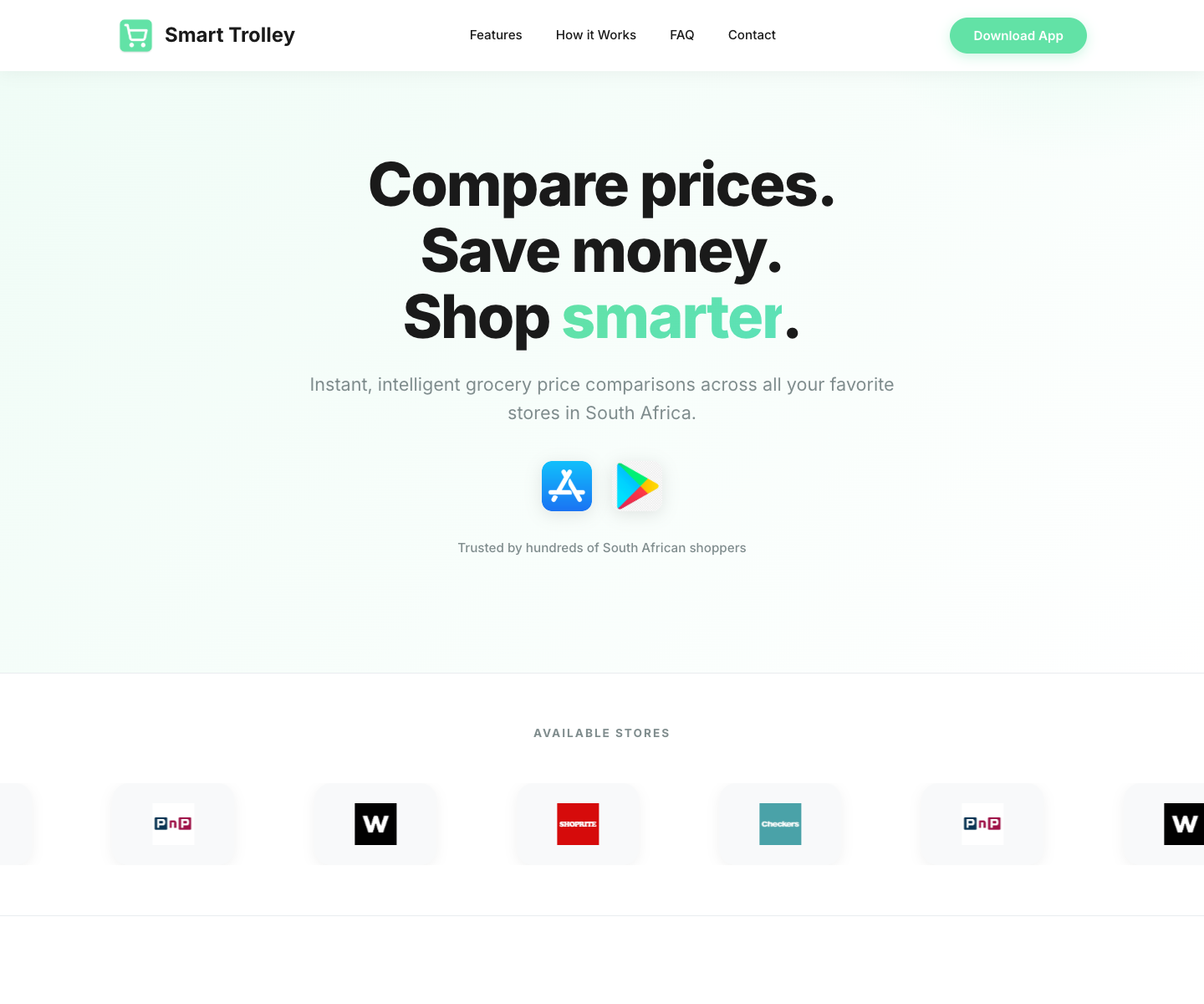 Smart Trolley landing page screenshot