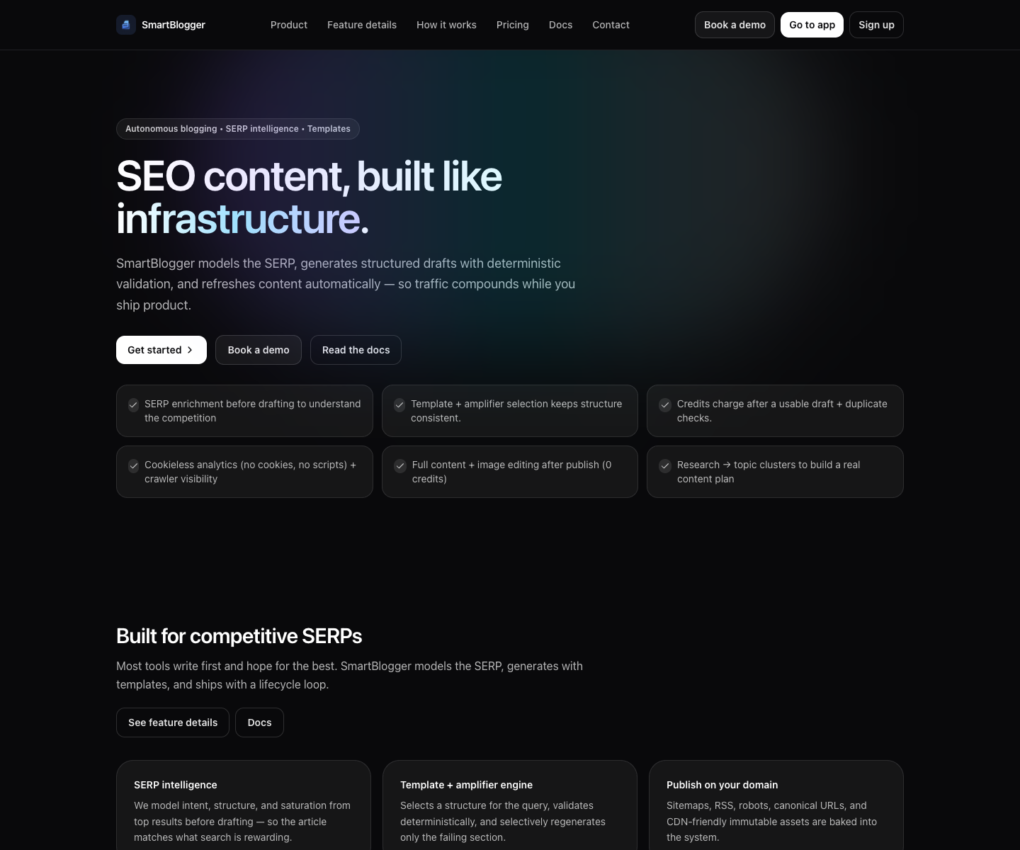 SmartBlogger landing page screenshot