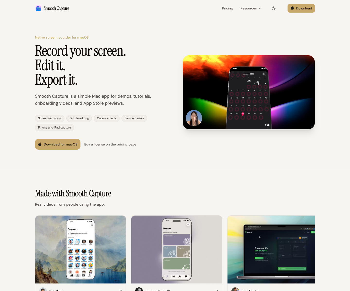 Smooth Capture landing page screenshot