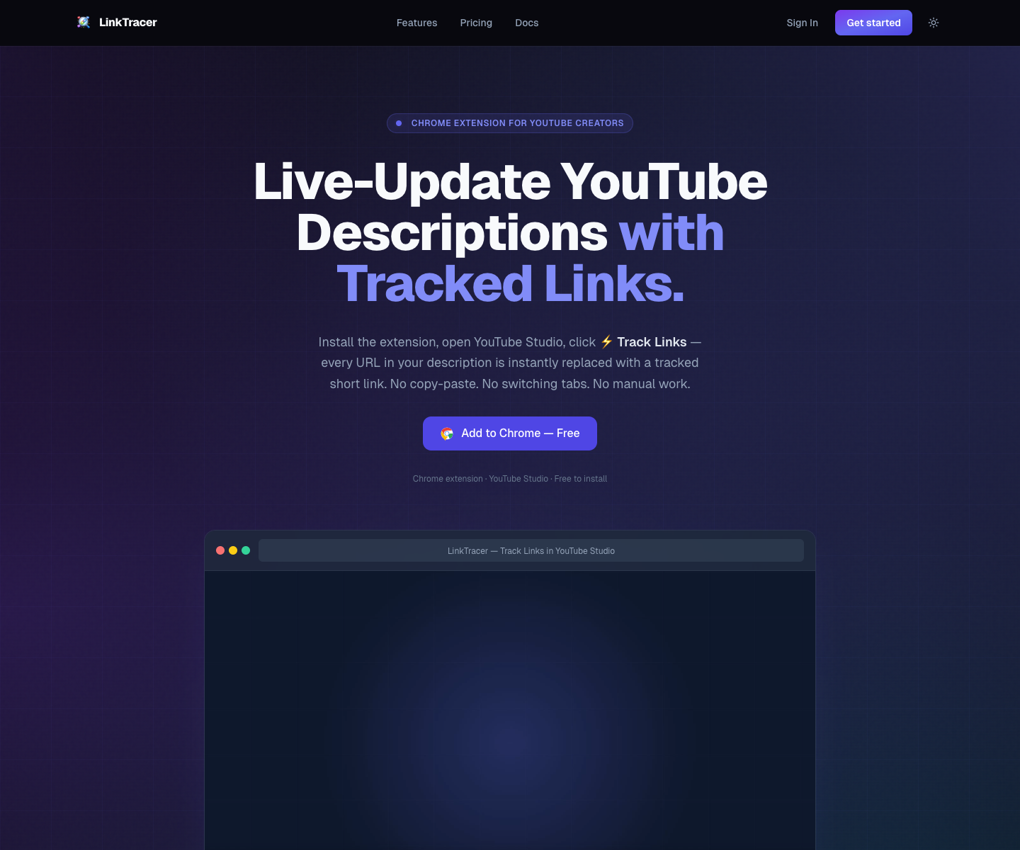 Social Link Tracer landing page screenshot