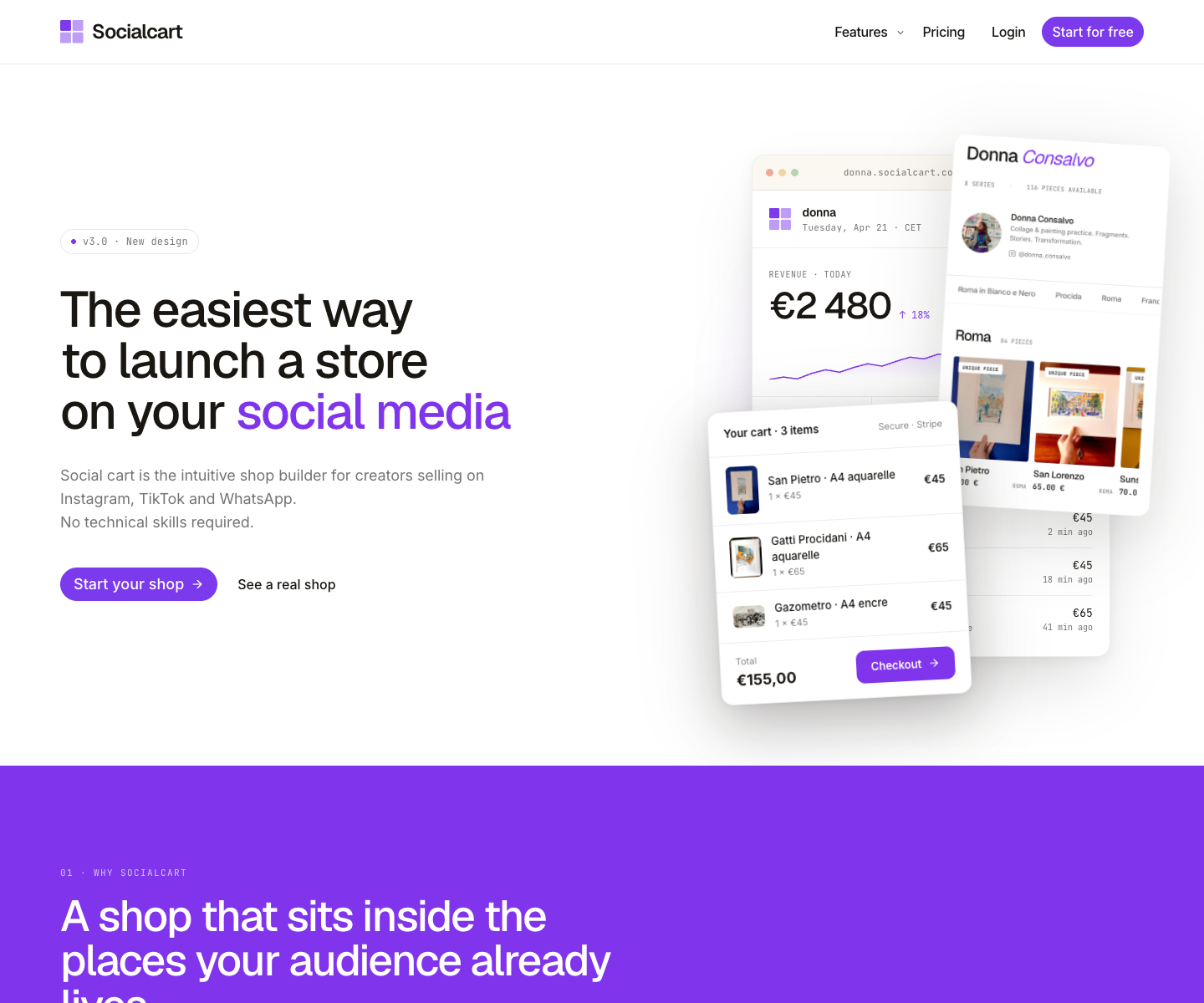 SocialCart landing page screenshot