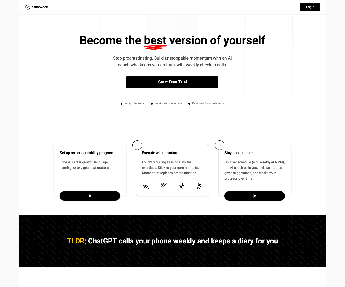 SomeWeek.com landing page screenshot