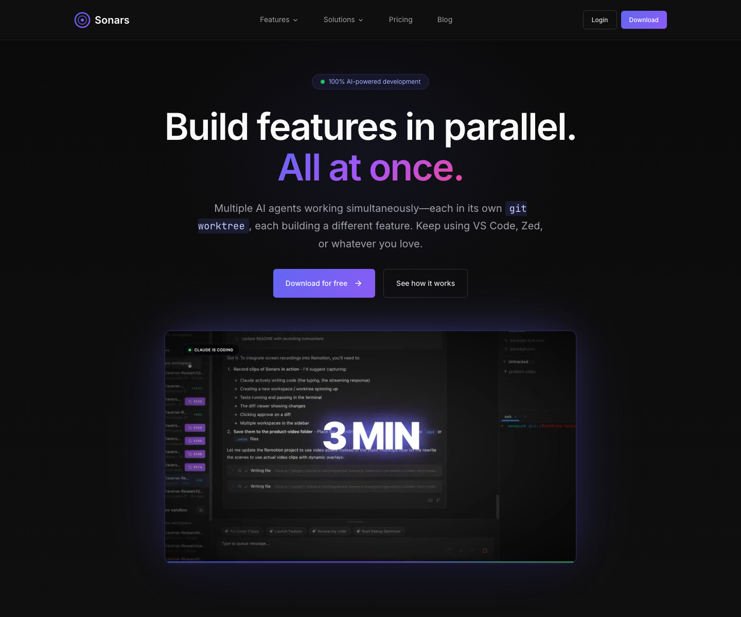 Sonars landing page screenshot