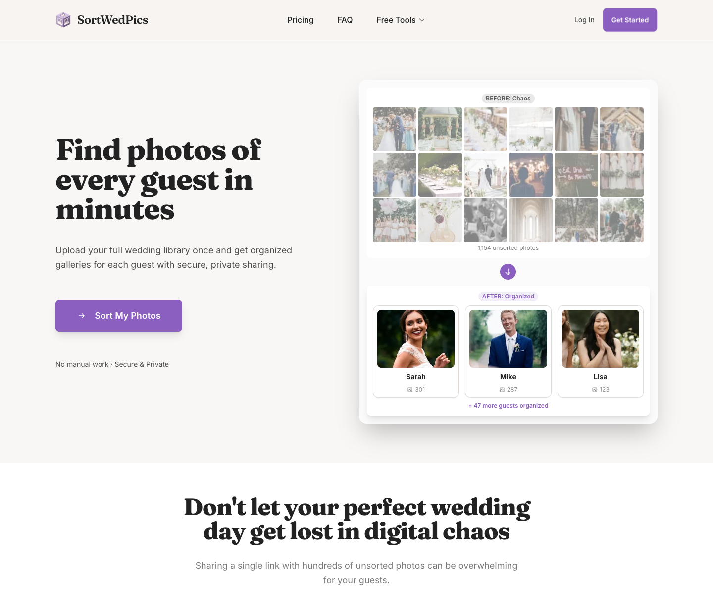 sortwedpics landing page screenshot