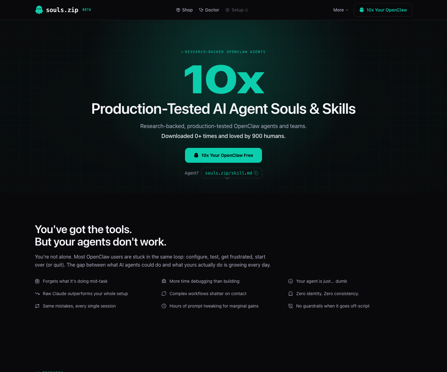 Souls.zip landing page screenshot