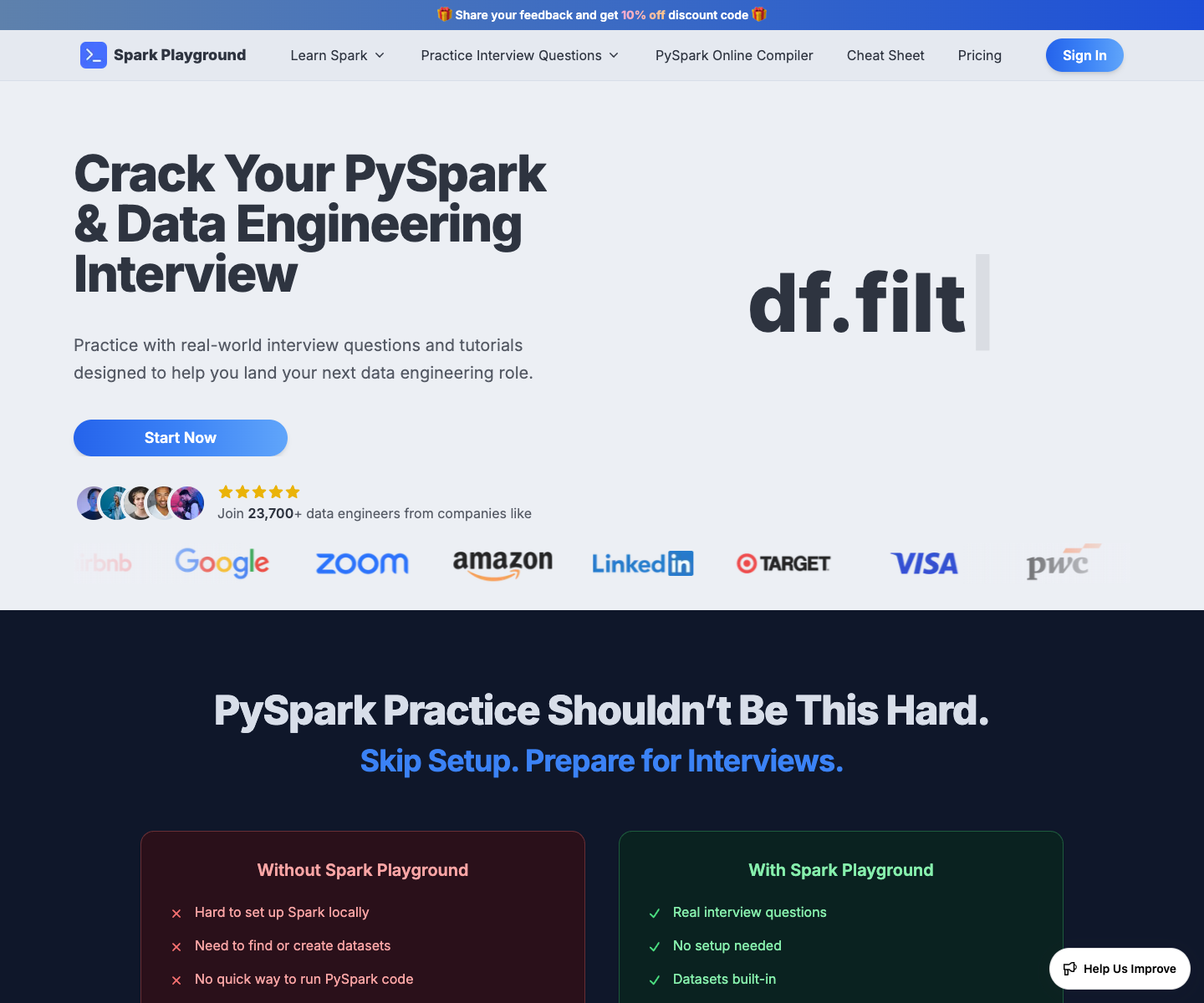 Spark Playground landing page screenshot
