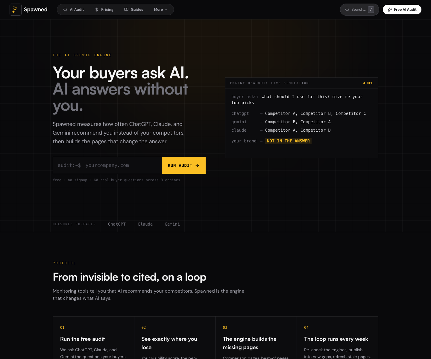 Spawned.com landing page screenshot