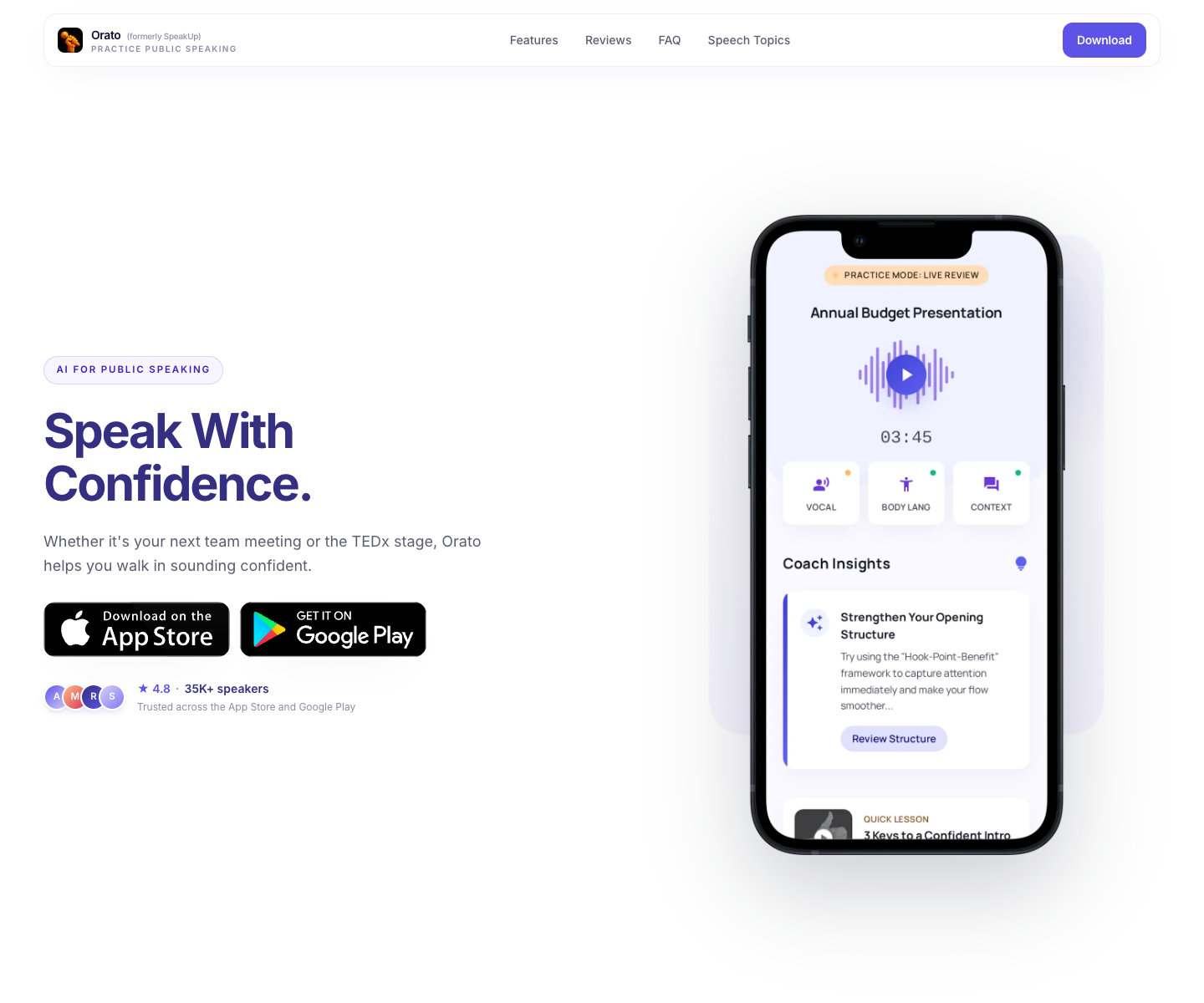 SpeakUp landing page screenshot