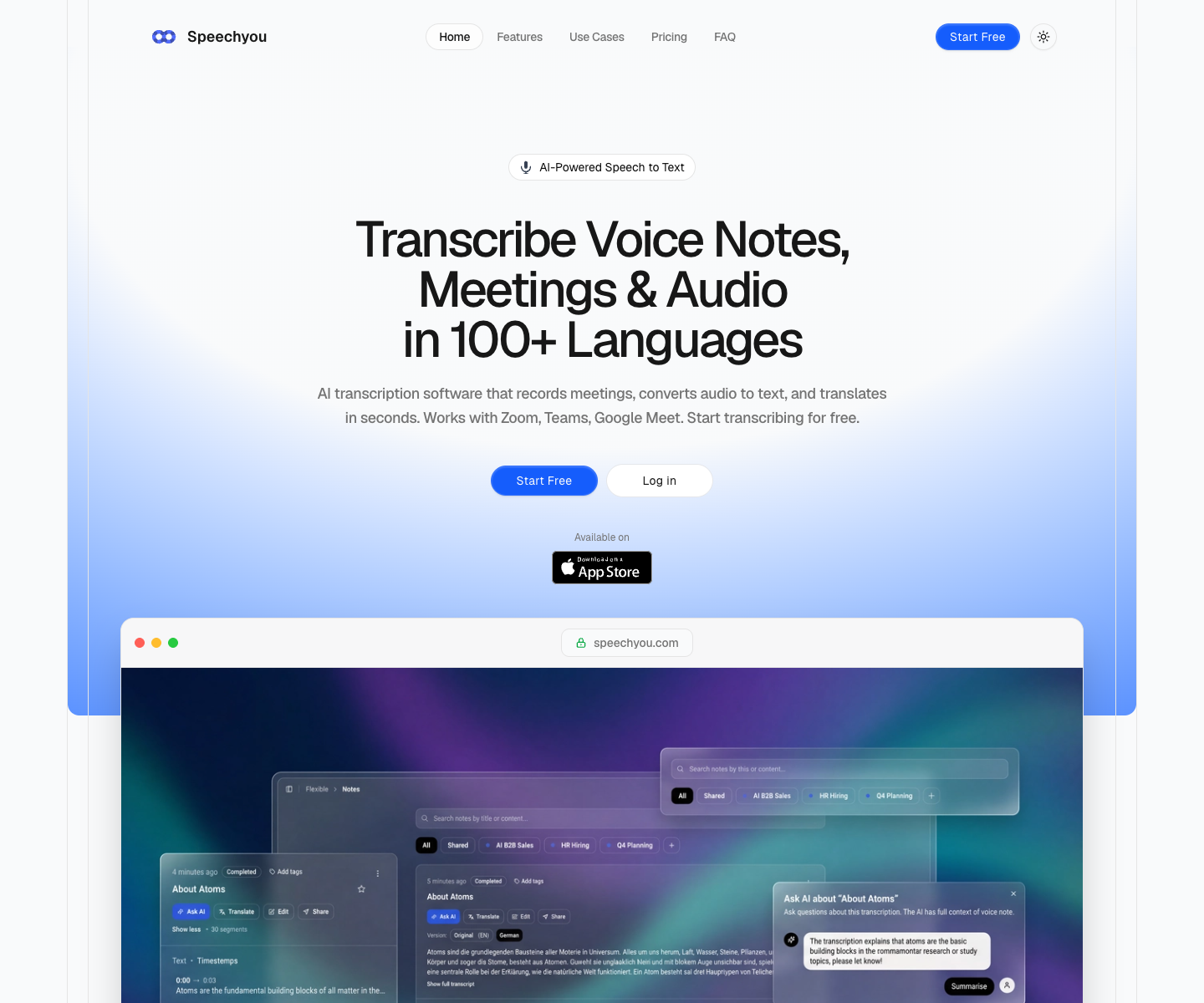 Speechyou landing page screenshot