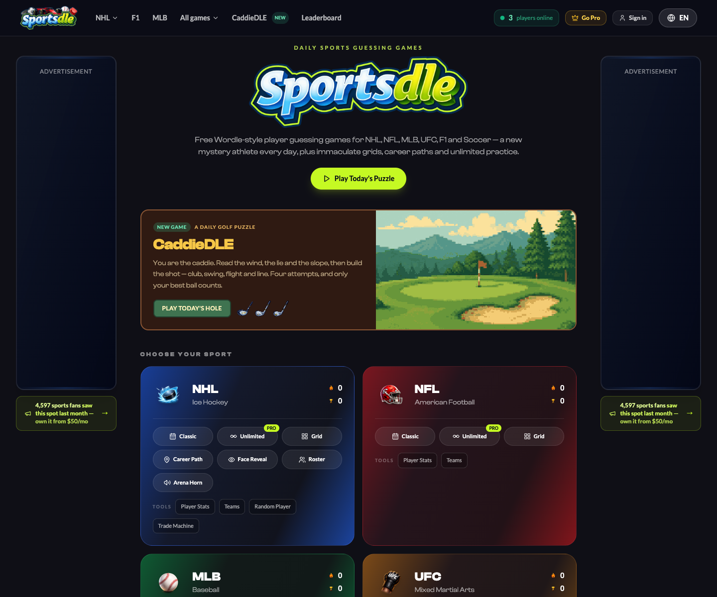 Sportsdle landing page screenshot