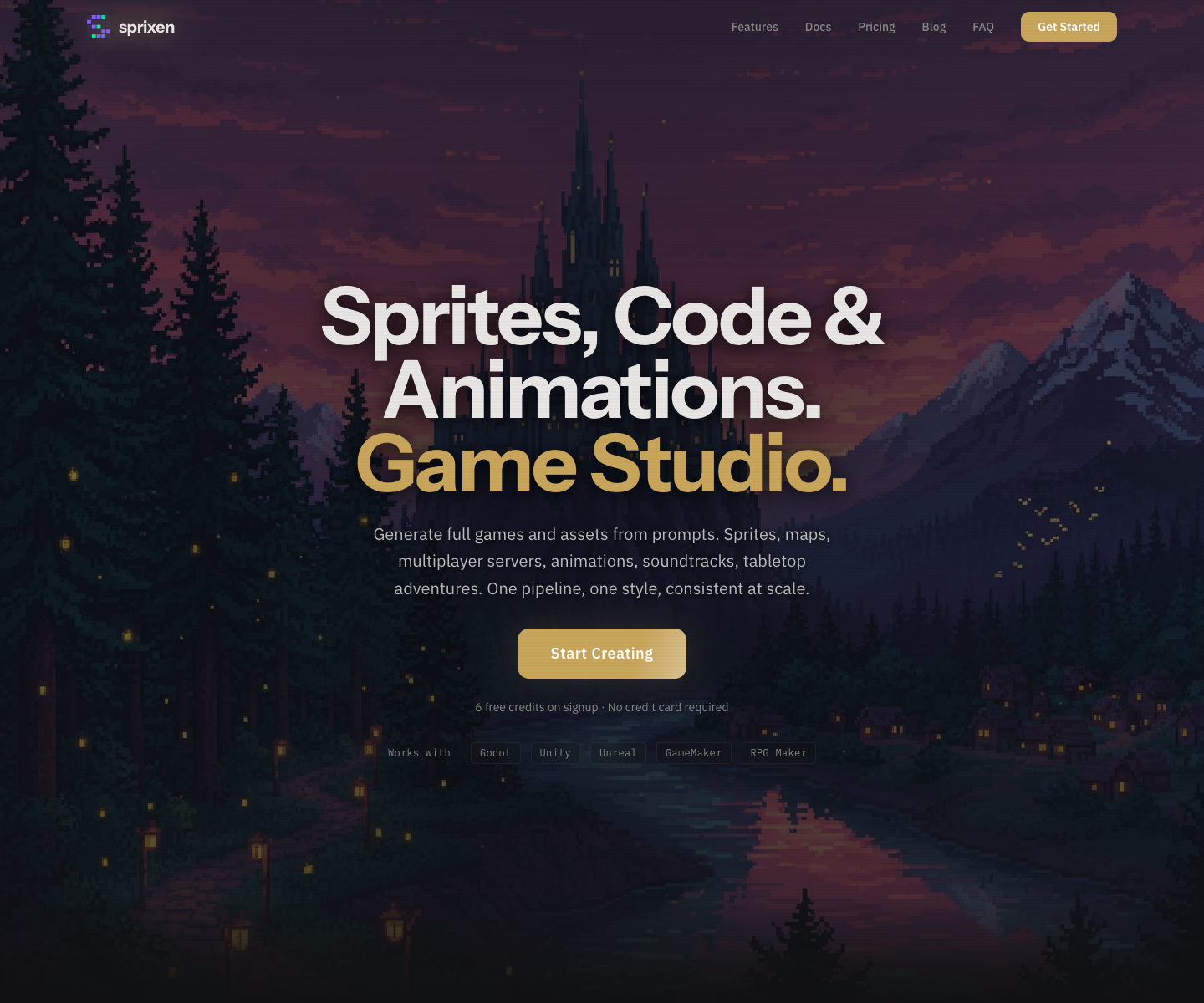 Sprixen landing page screenshot