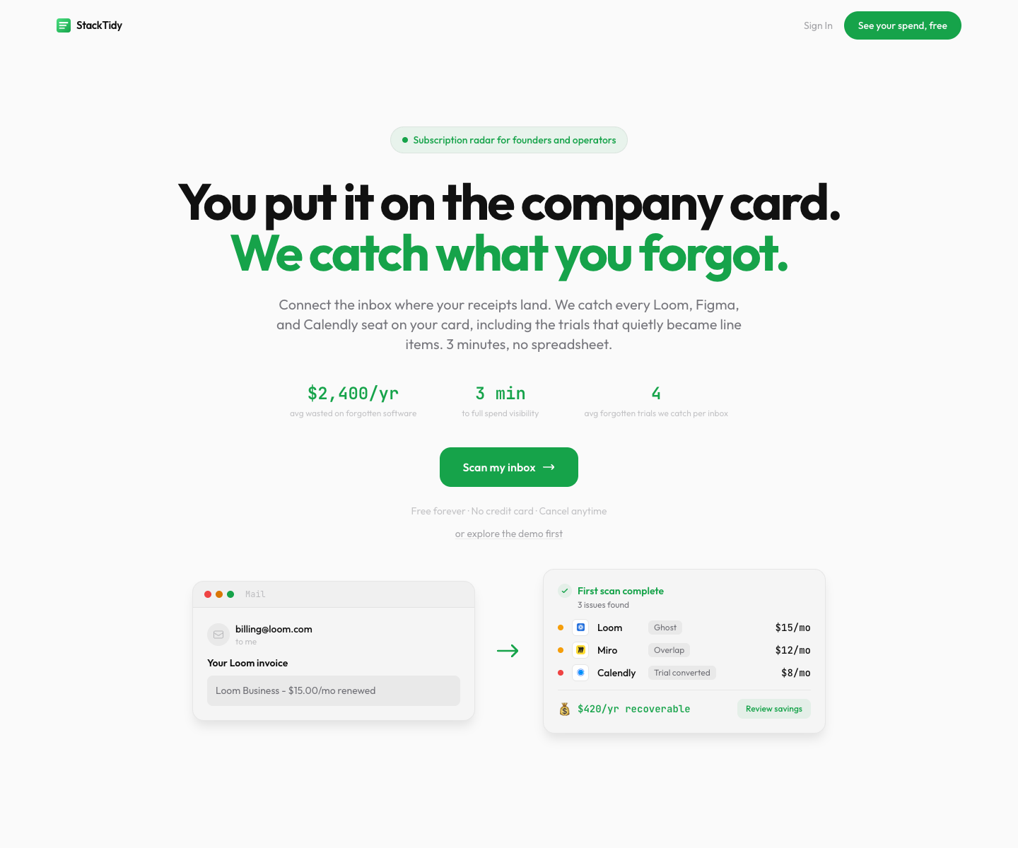 Stacktidy landing page screenshot