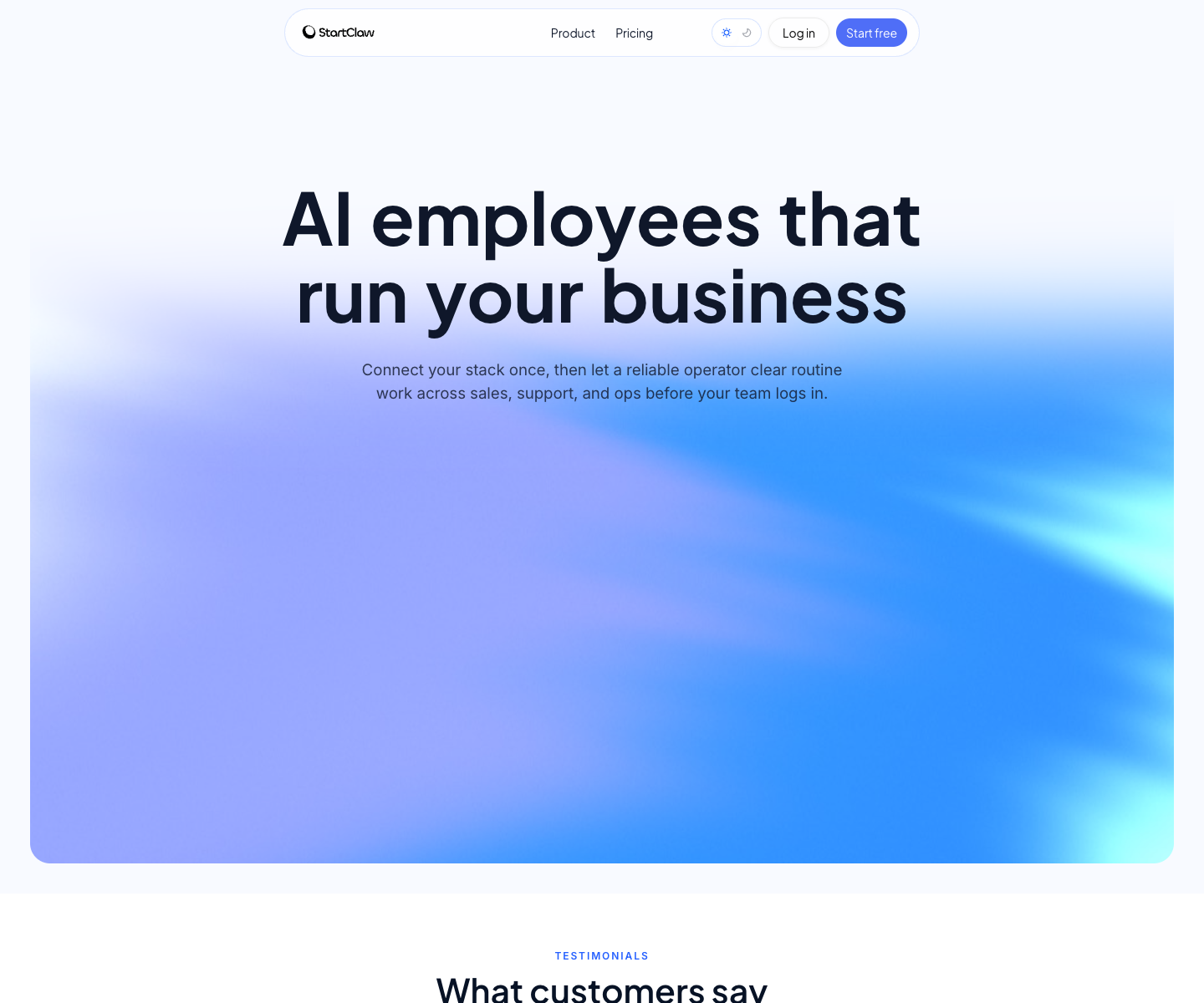 StartClaw landing page screenshot