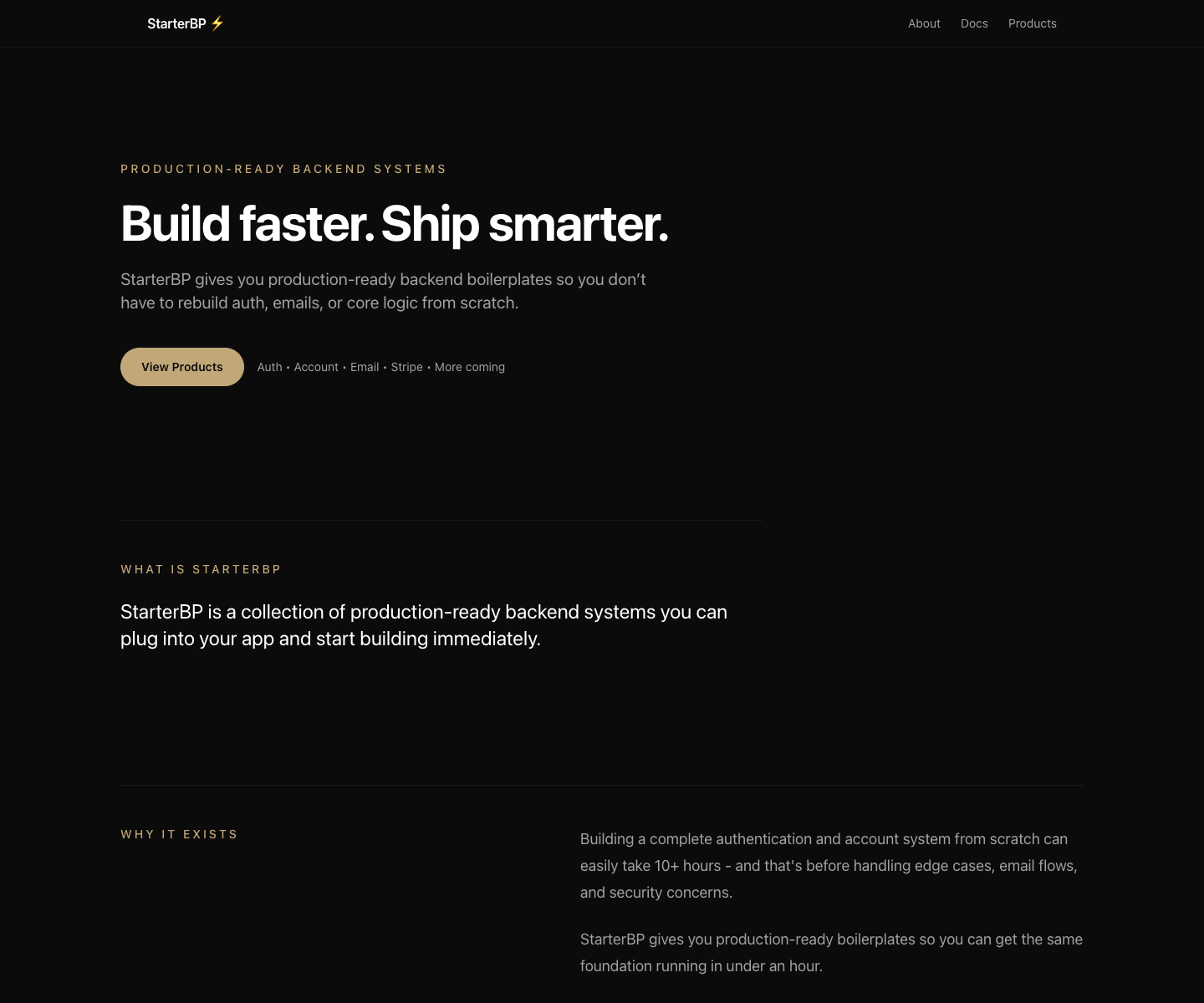StarterBP landing page screenshot