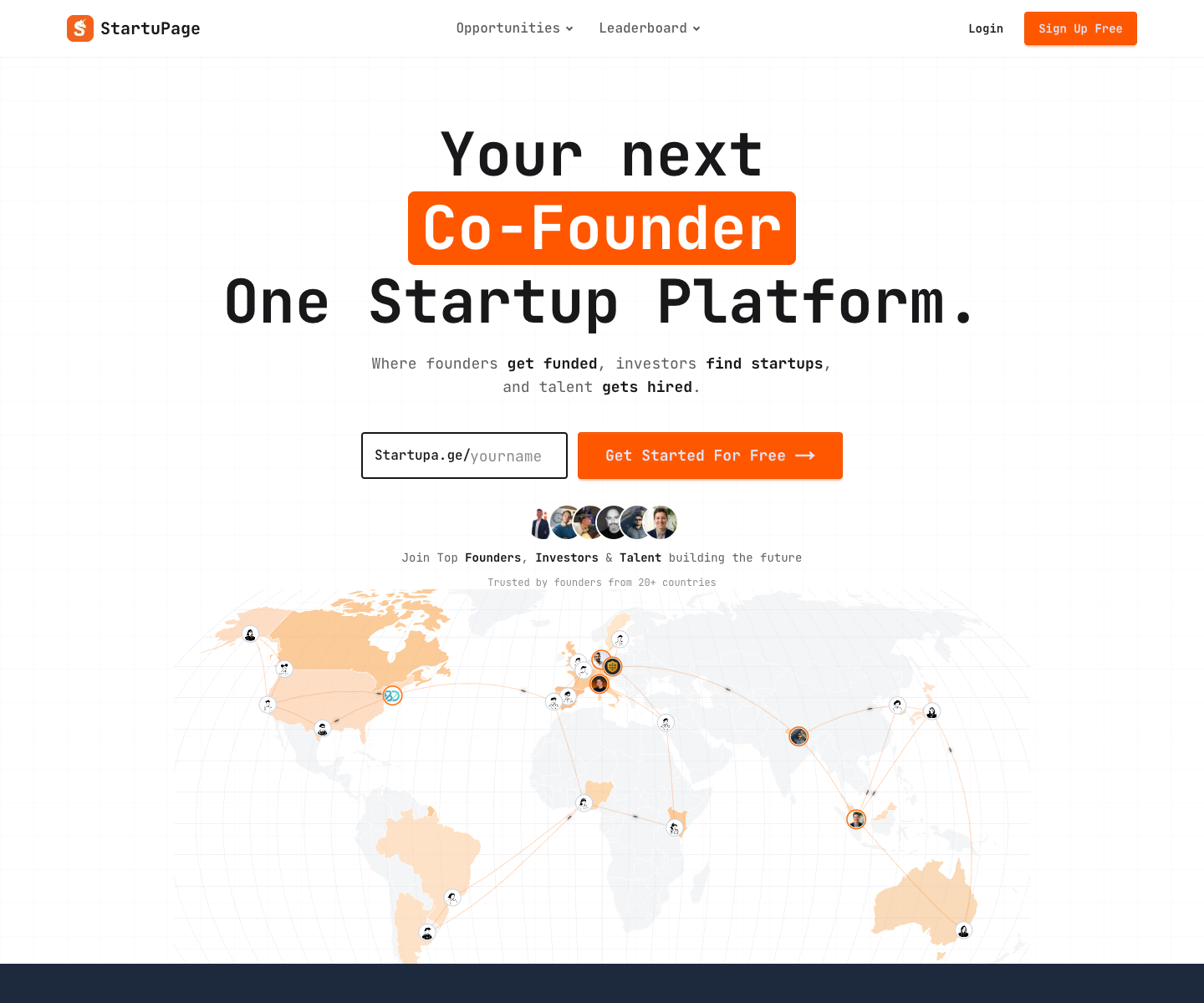 Startupage landing page screenshot