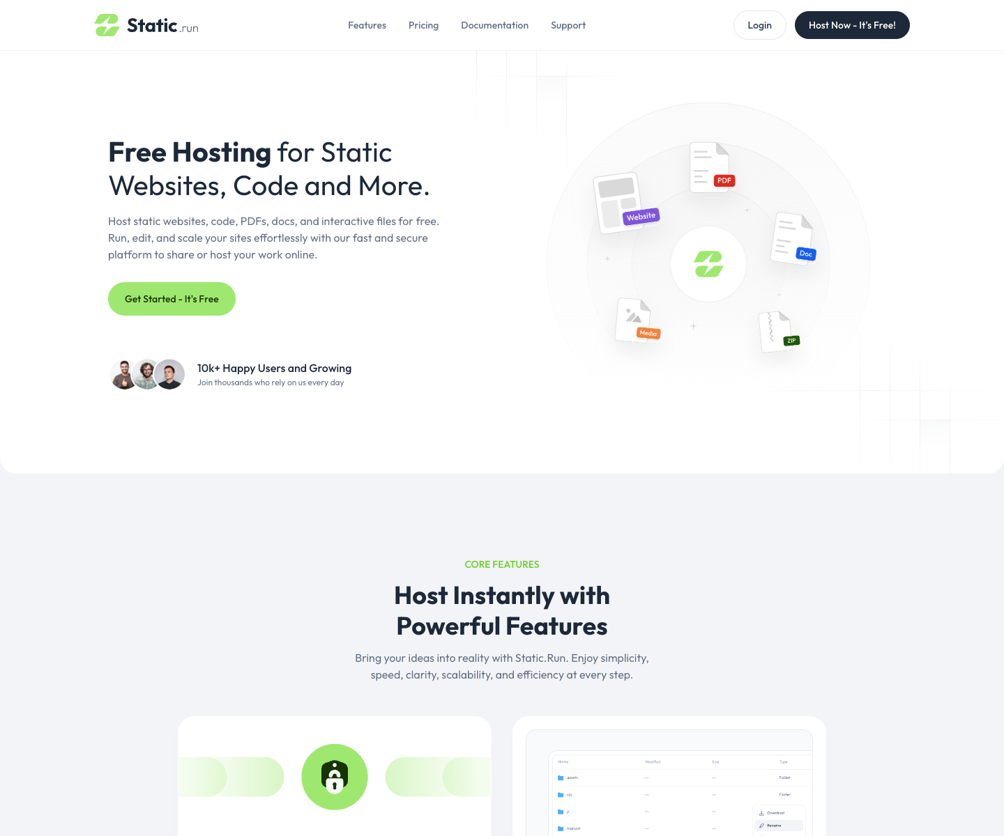Static.run landing page screenshot