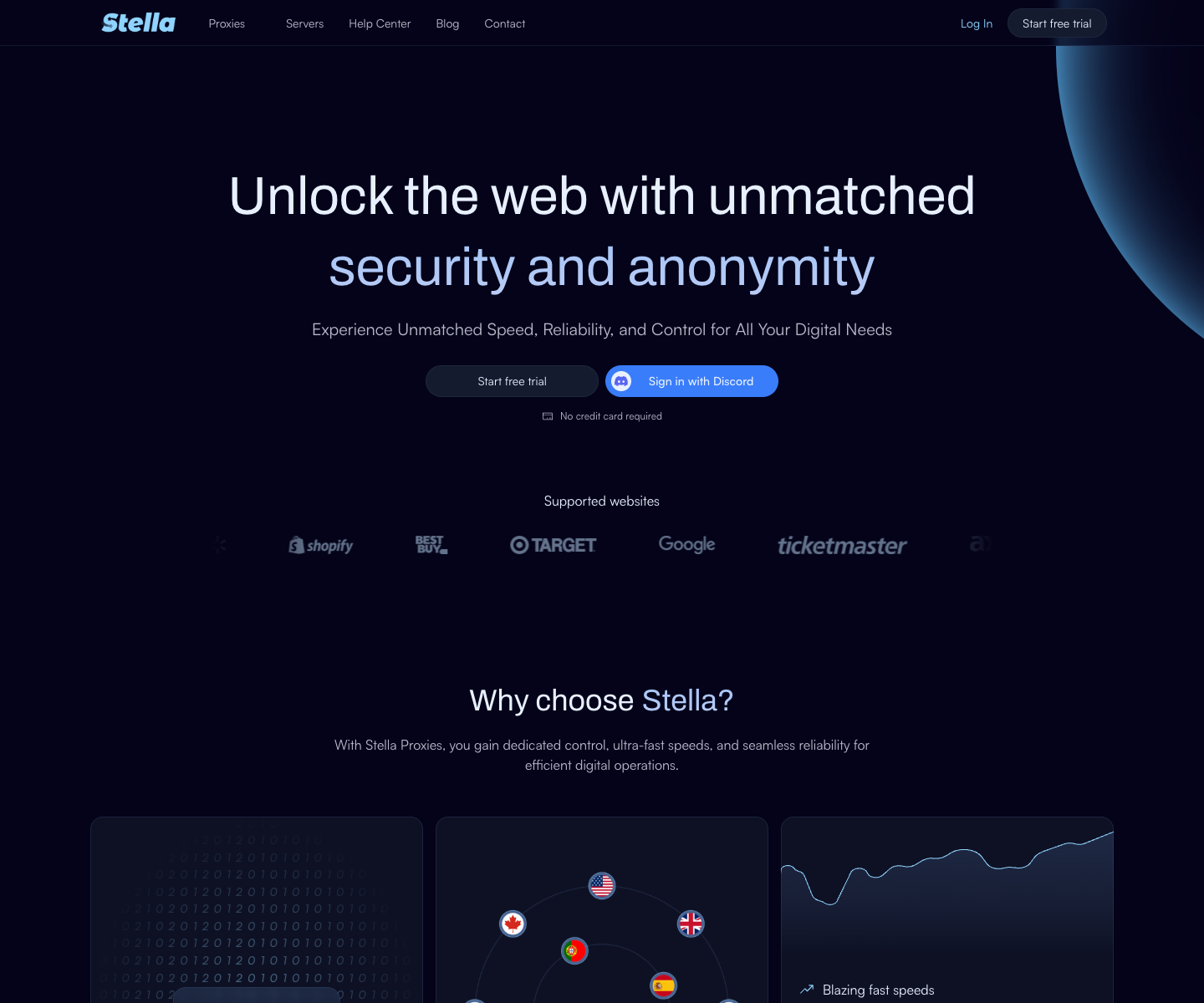 STELLA PROXIES landing page screenshot
