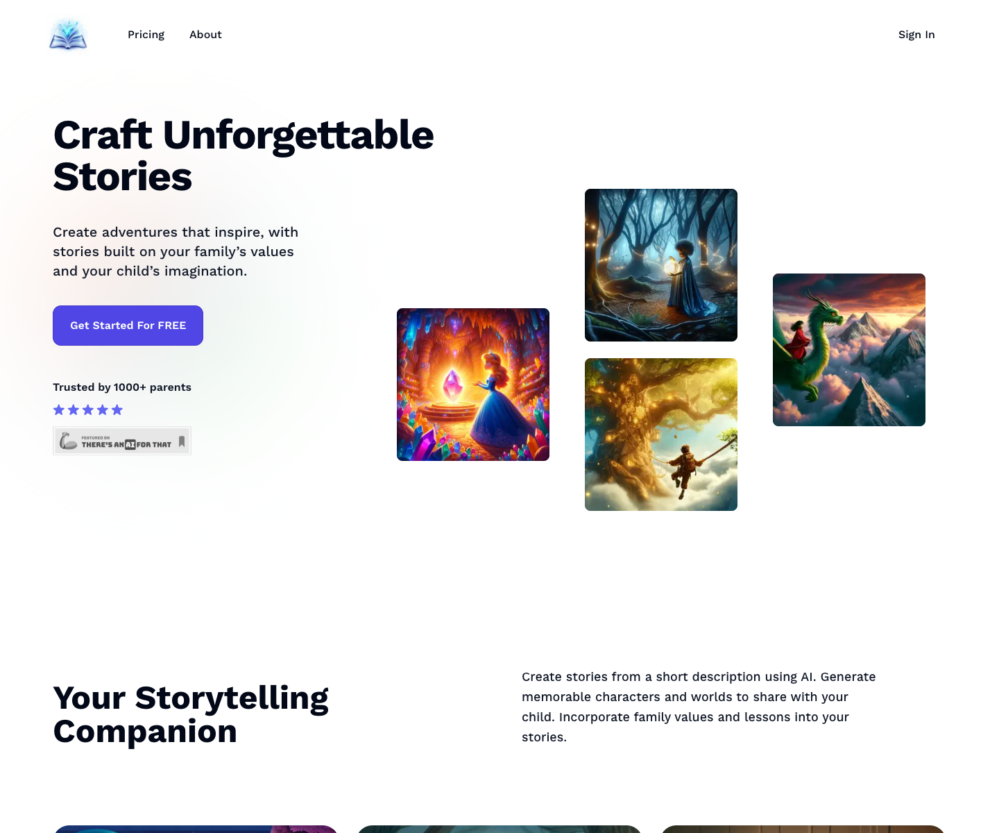 Story Craftr landing page screenshot