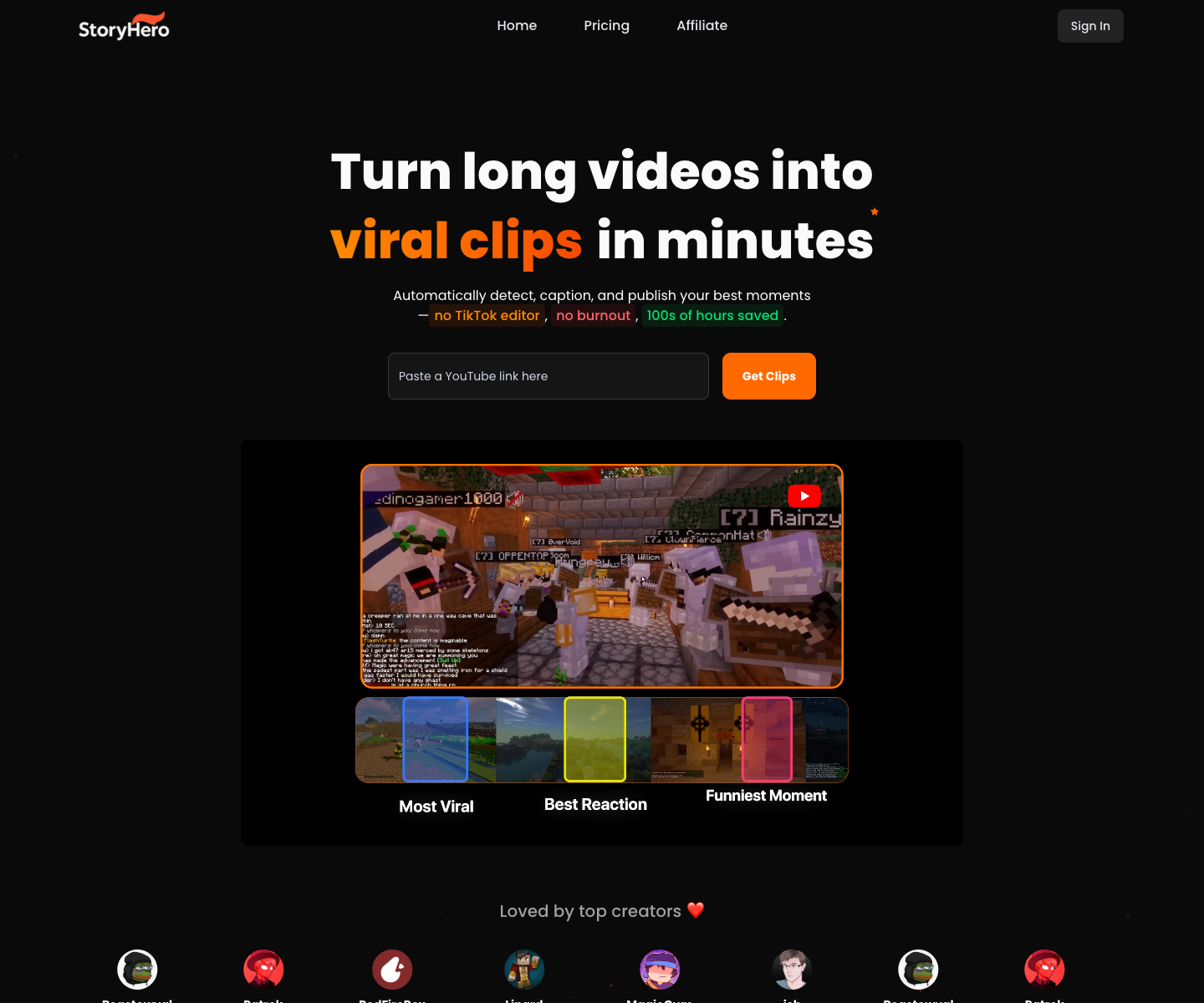 StoryHero landing page screenshot
