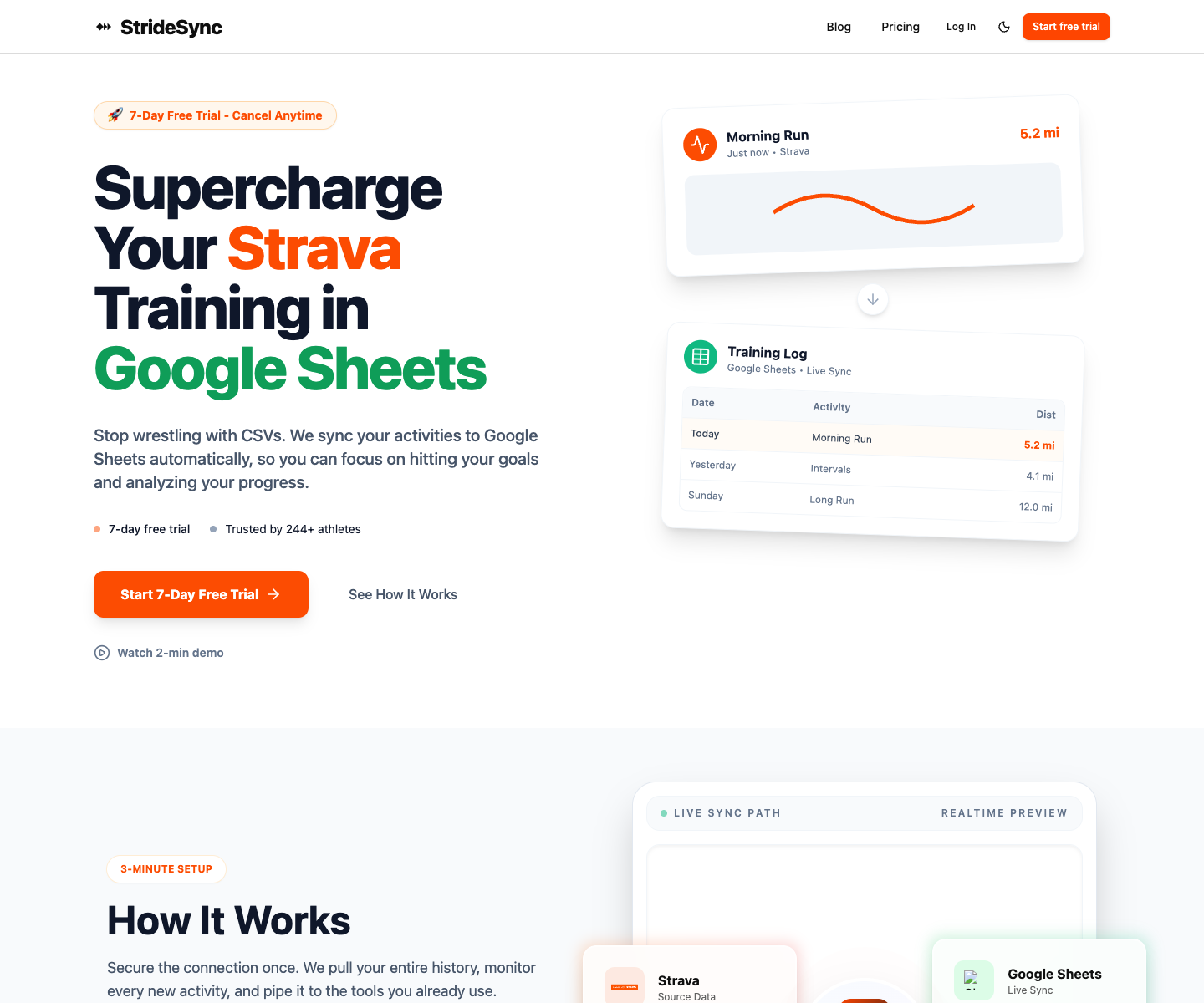 StrideSync landing page screenshot