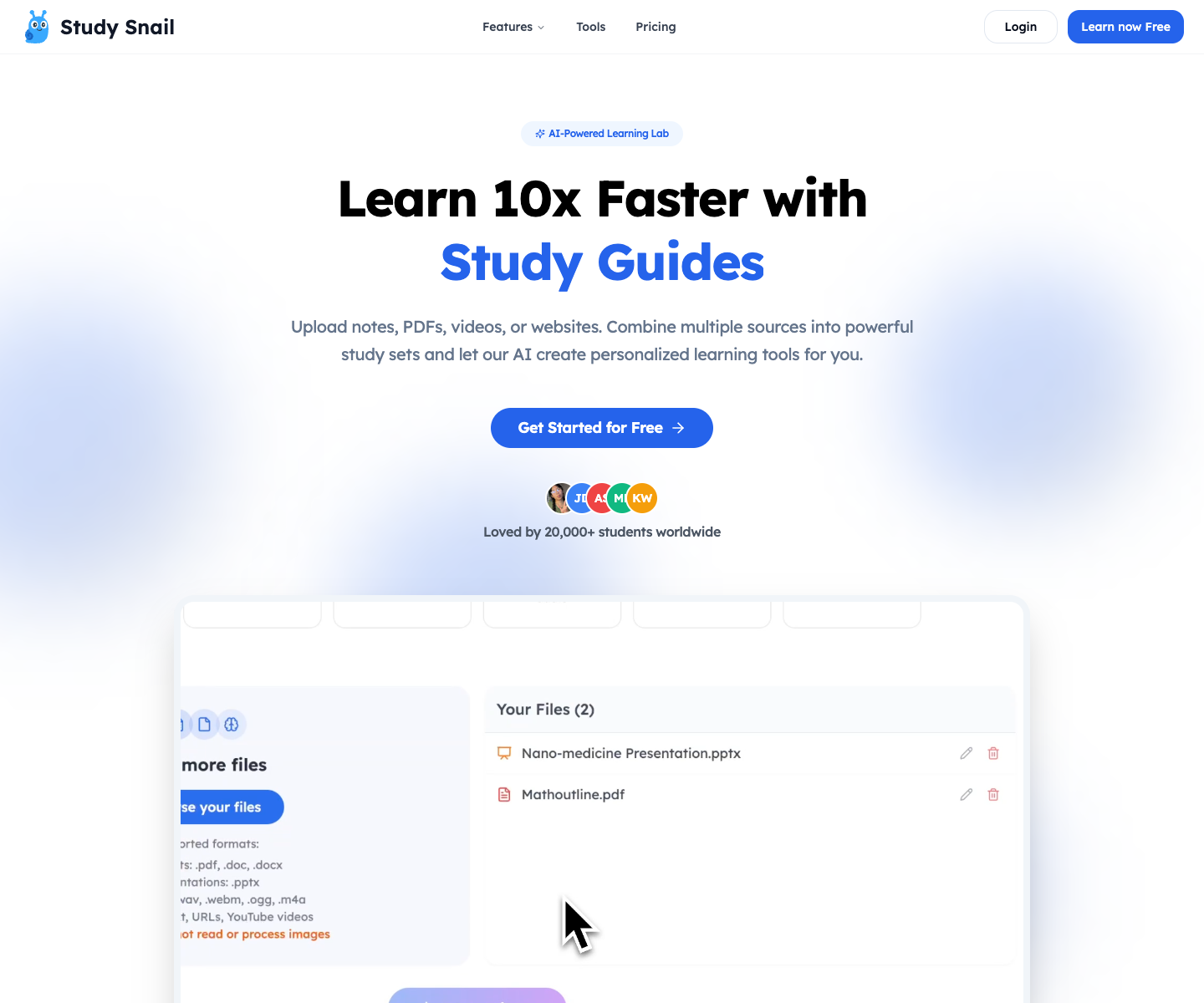 Study Snail landing page screenshot