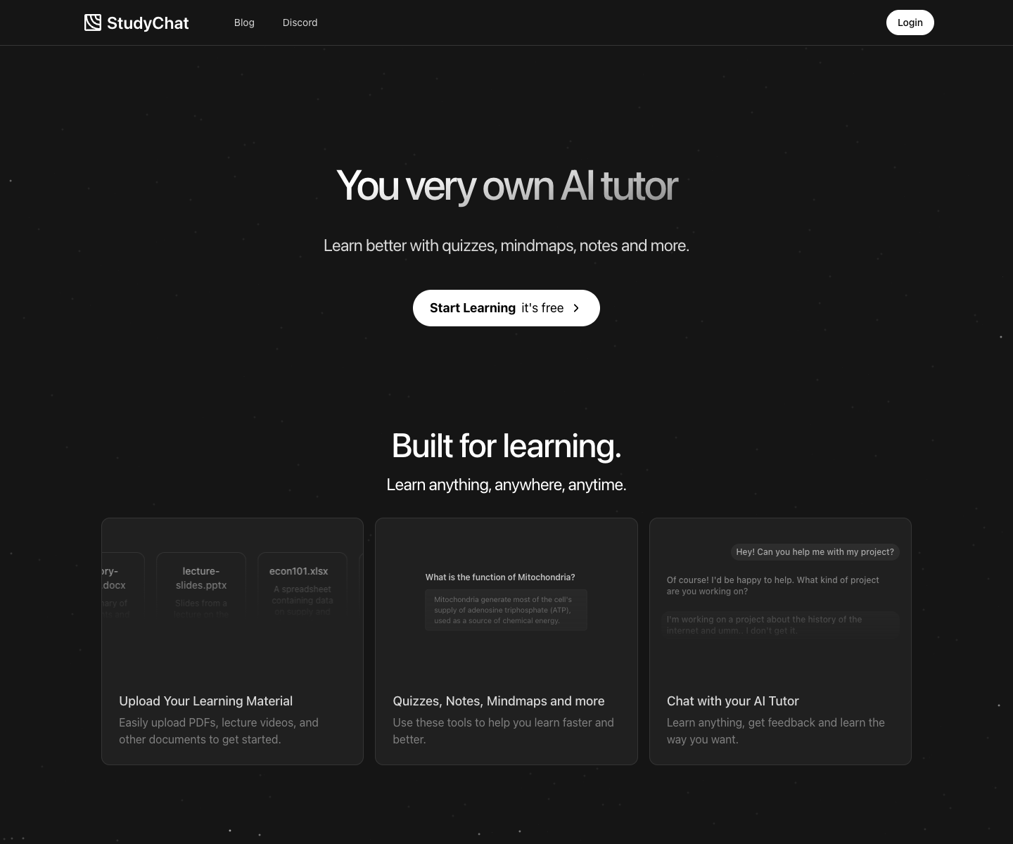 studychat.app landing page screenshot