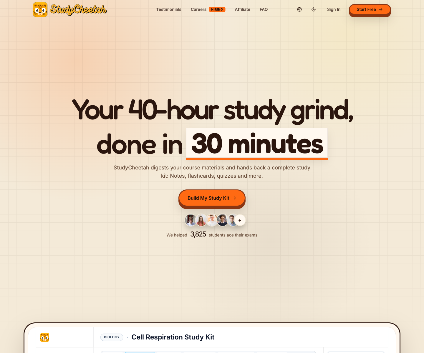 StudyCheetah landing page screenshot