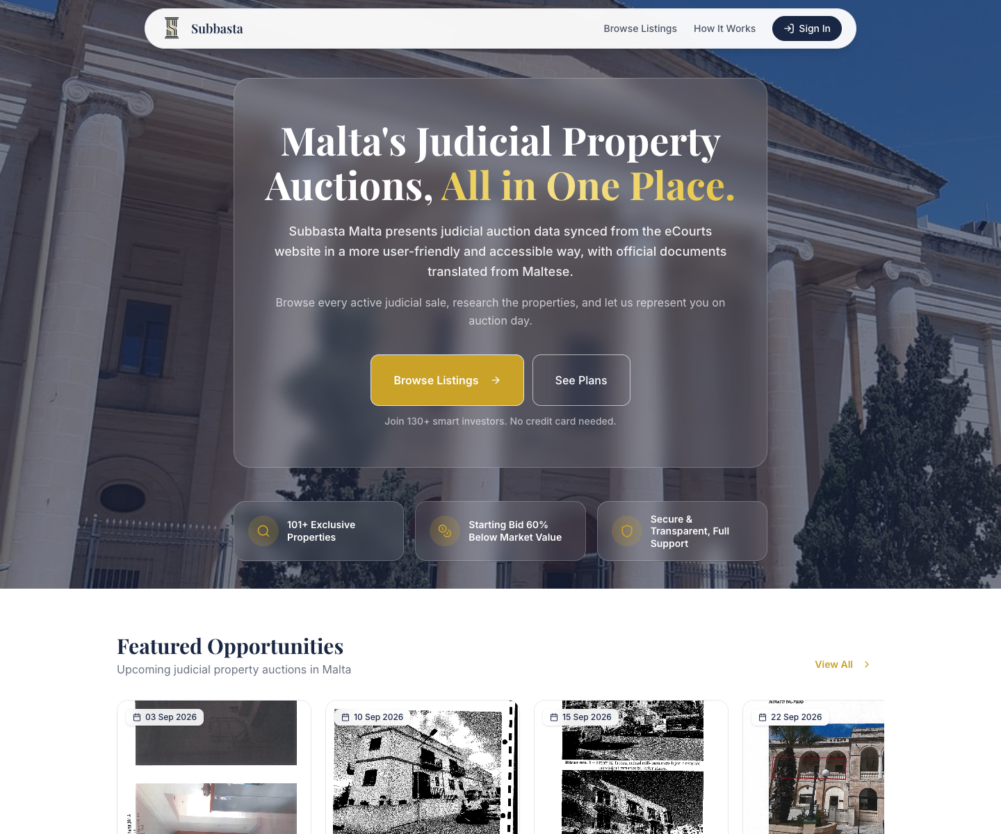 Subbasta landing page screenshot