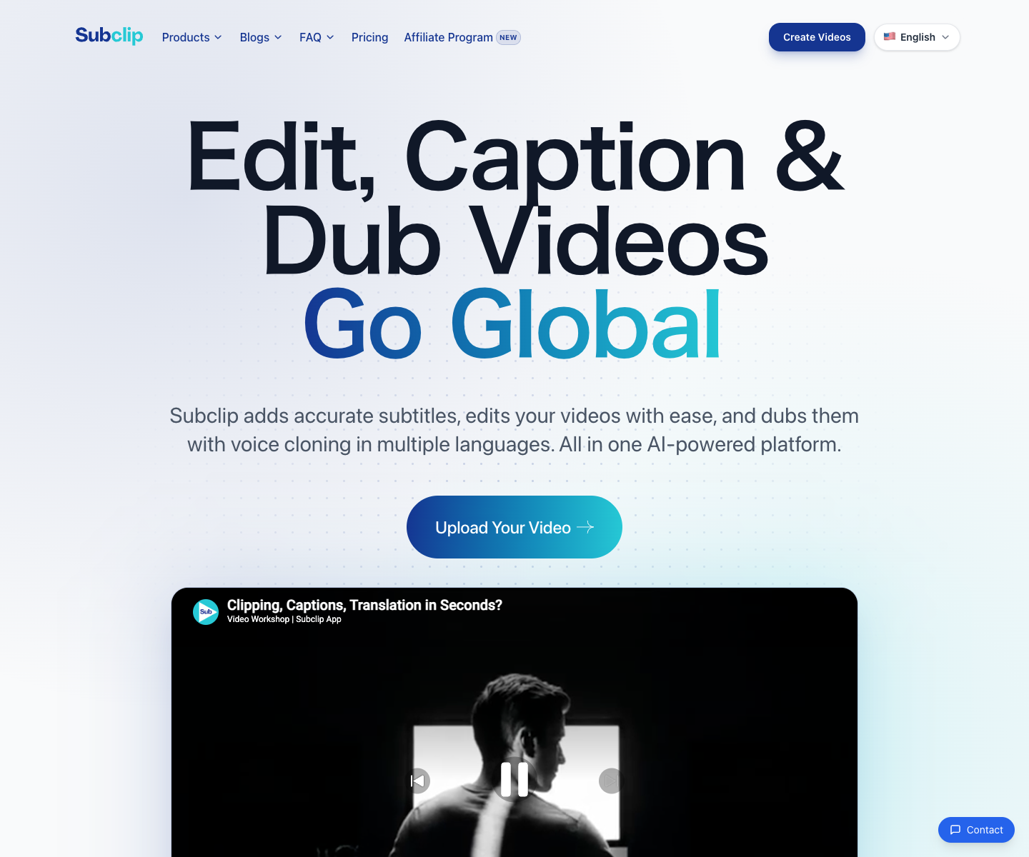 Subclip landing page screenshot