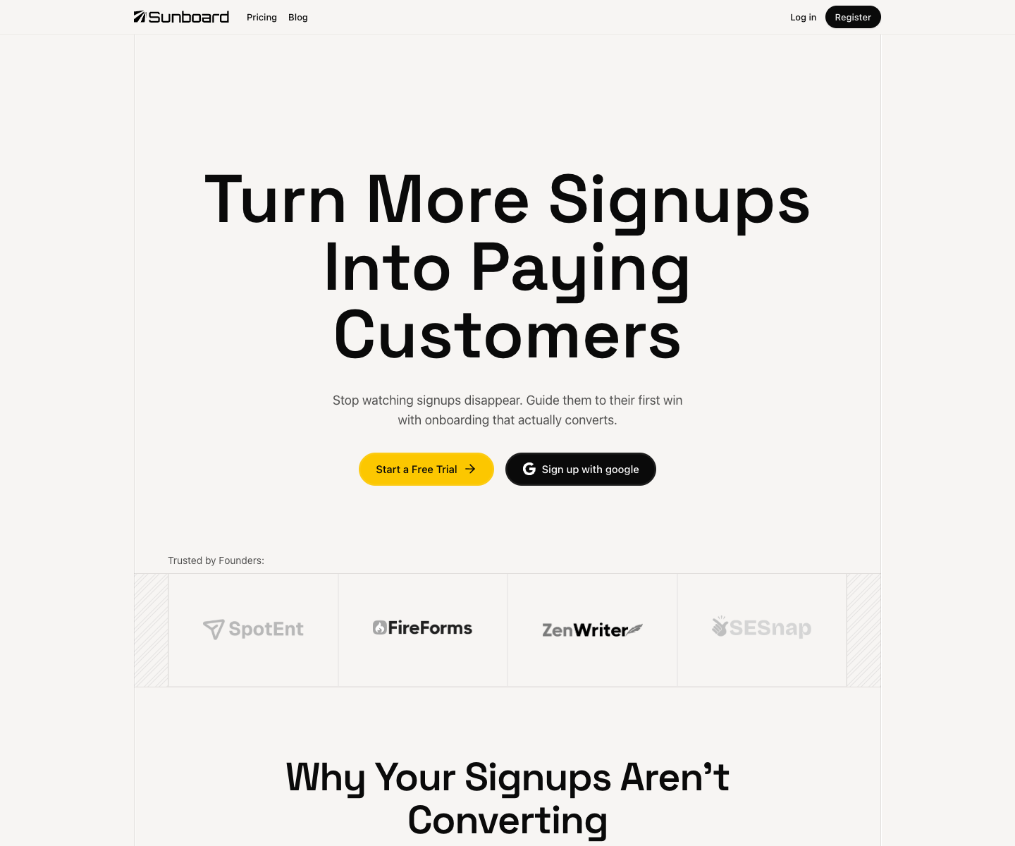 Sunboard landing page screenshot