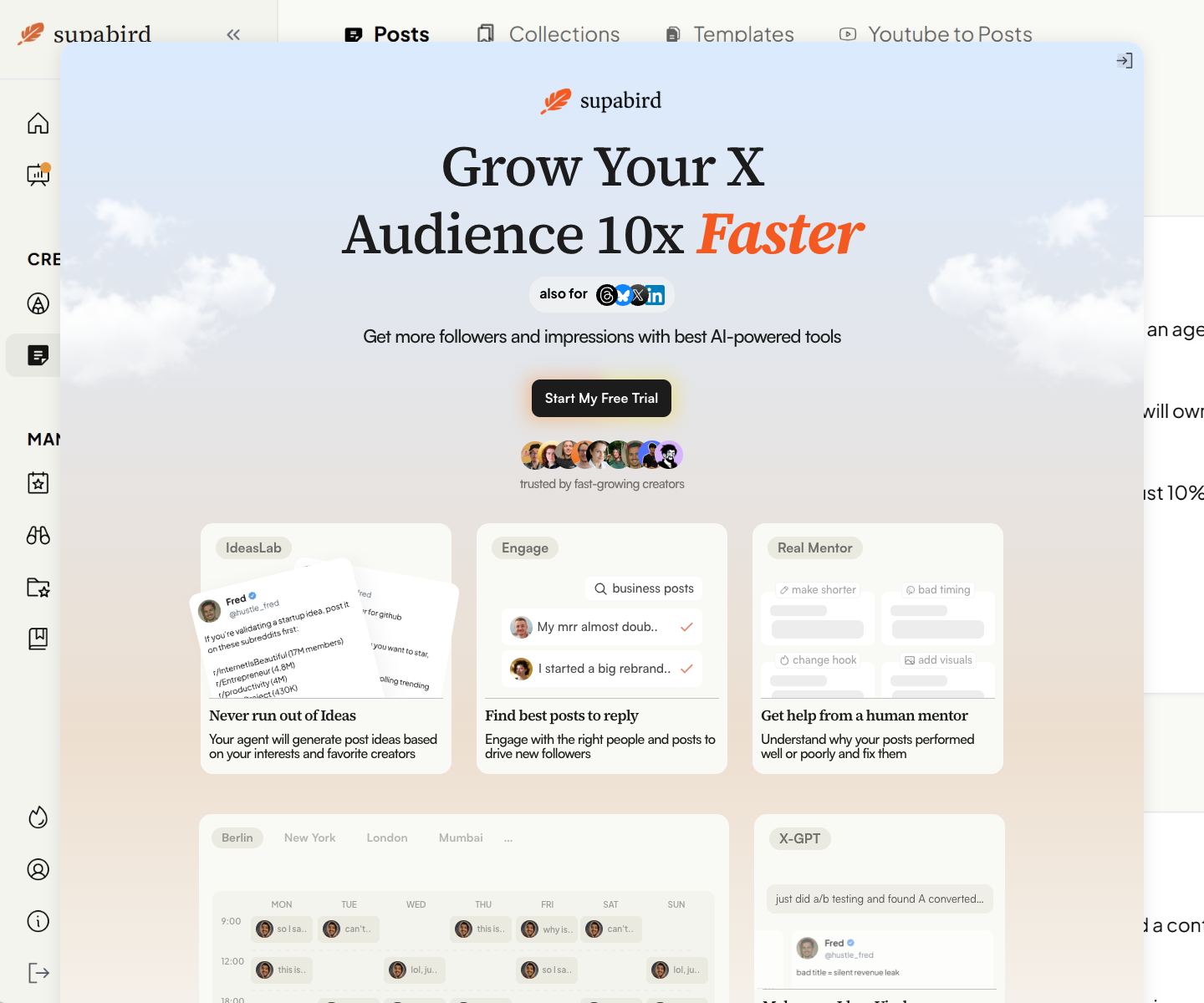 SupaBird - Grow on X landing page screenshot
