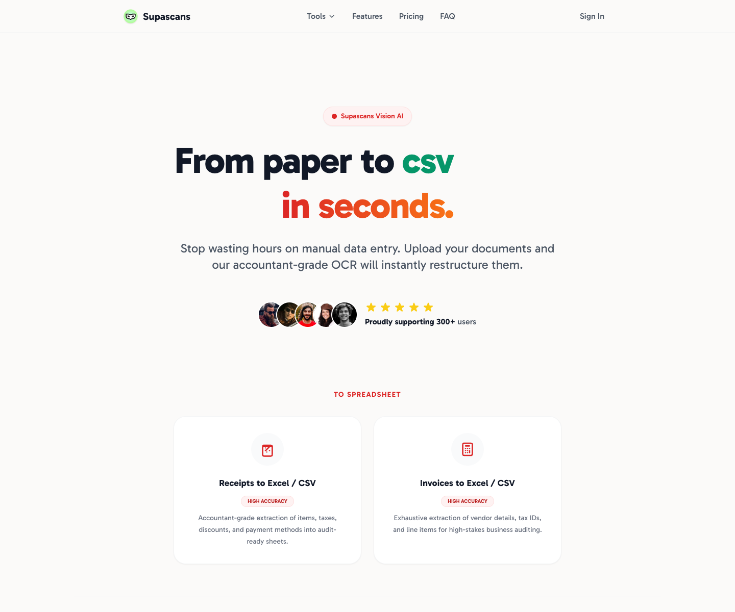 Supascans landing page screenshot