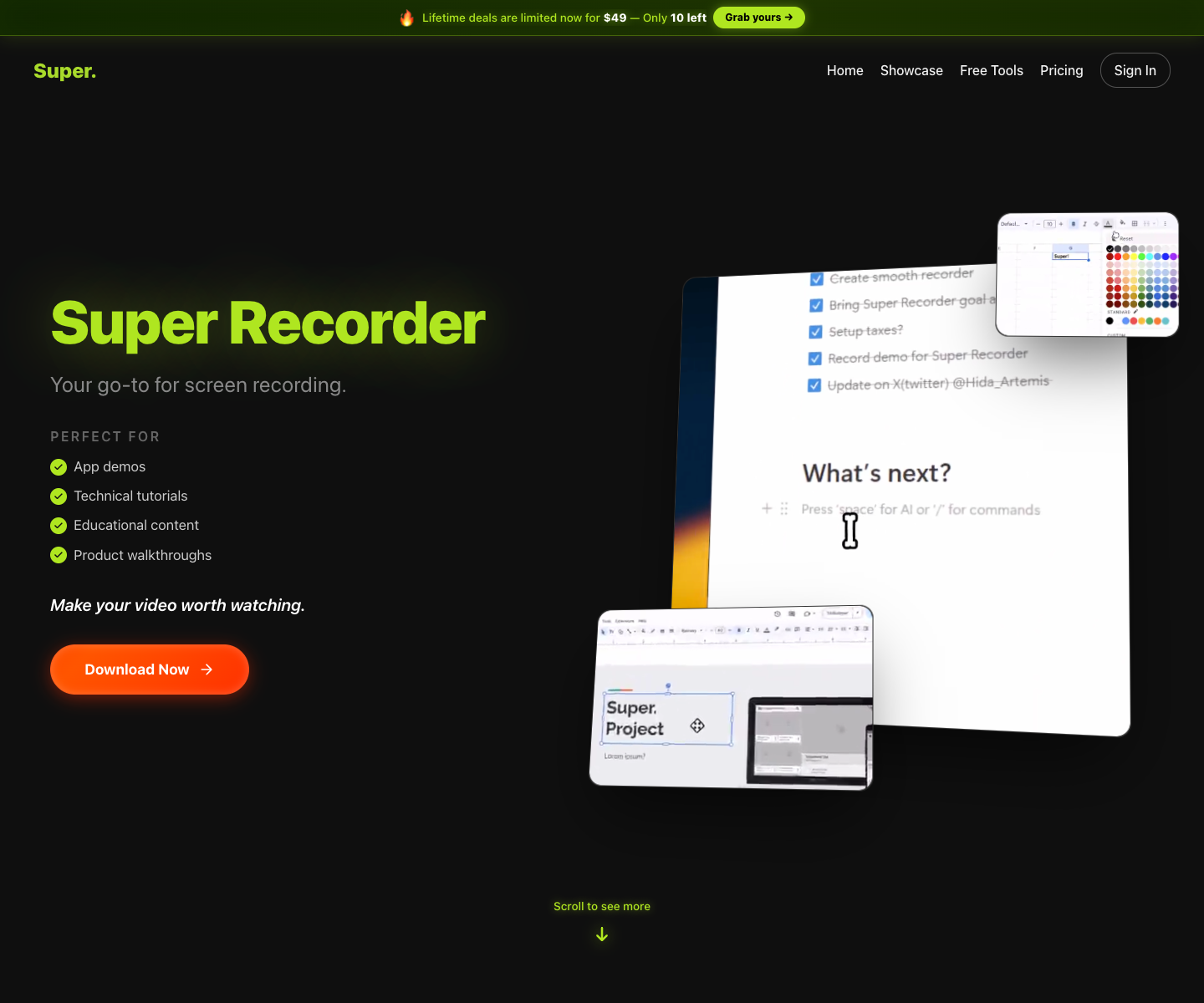 Super Recorder landing page screenshot
