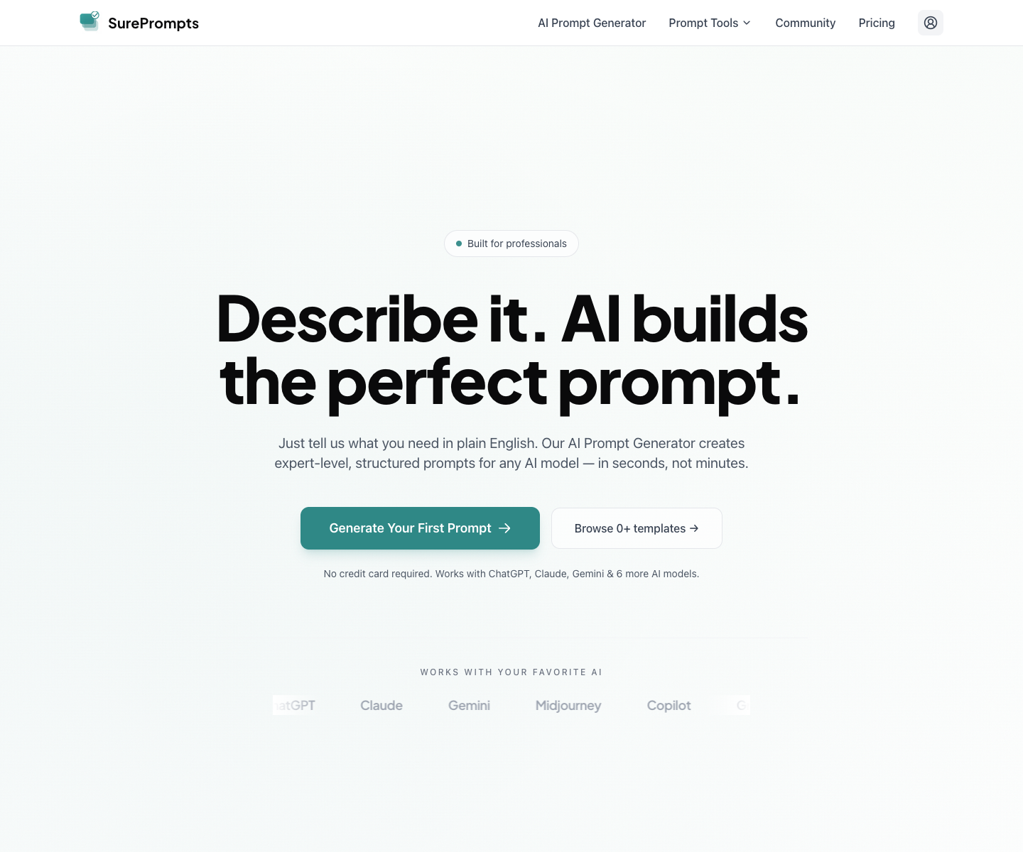 SurePrompts landing page screenshot