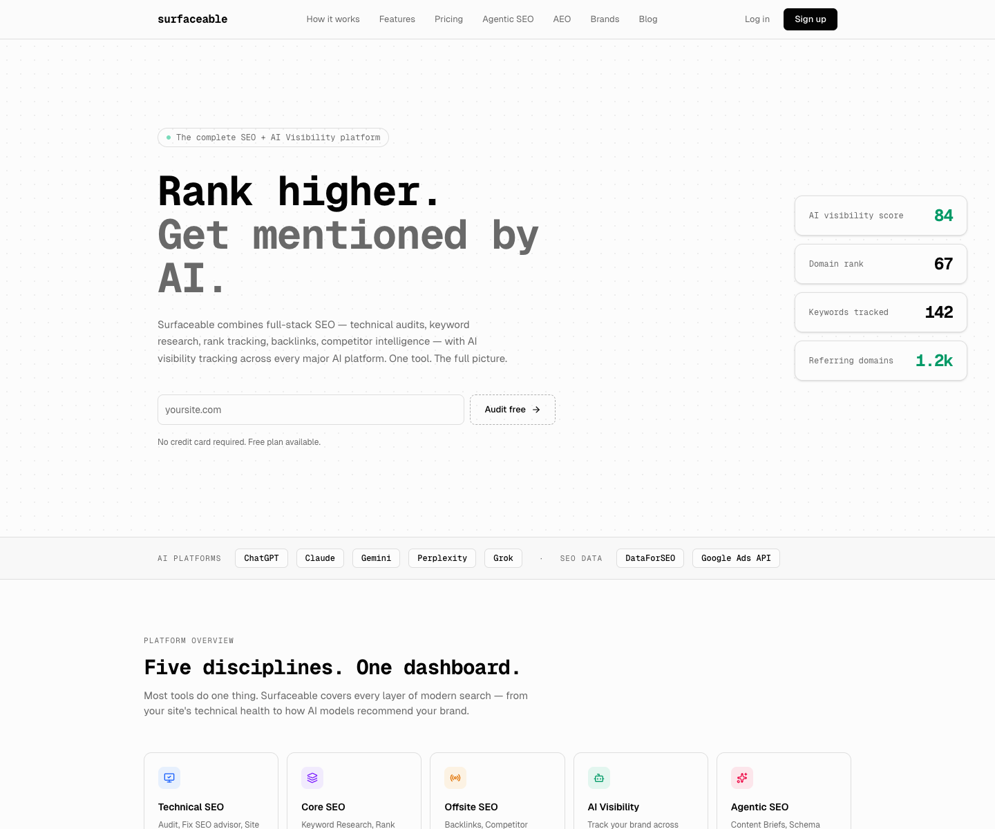 Surfaceable landing page screenshot