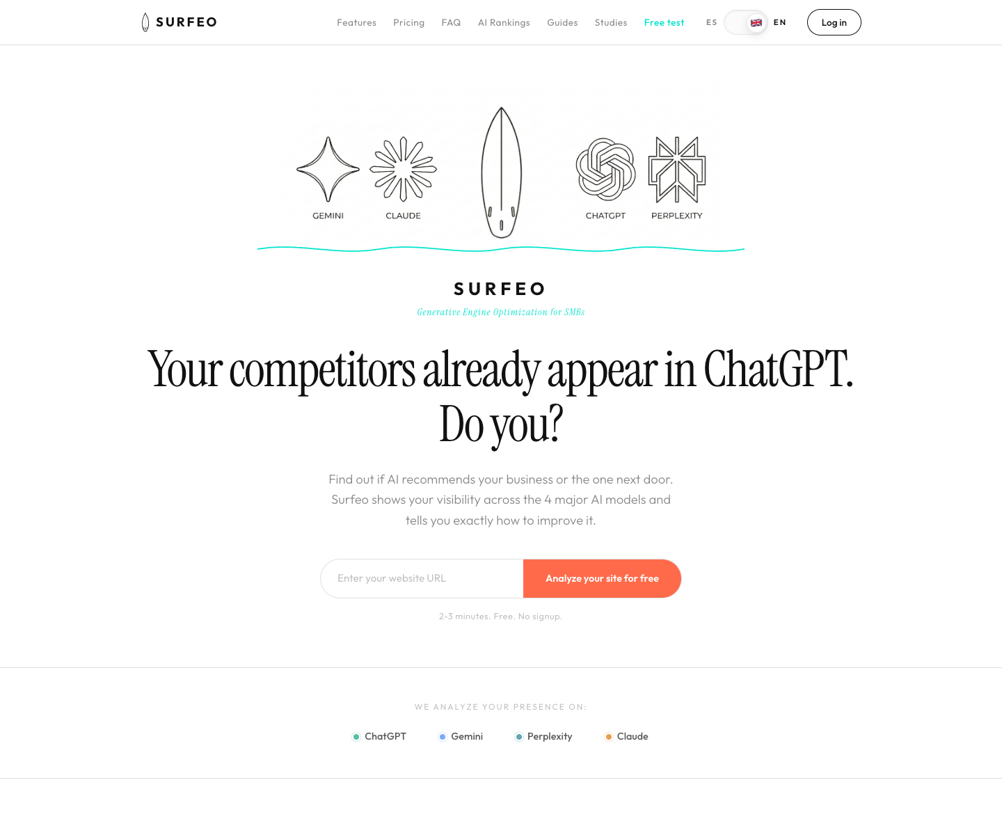 Surfeo.ai landing page screenshot