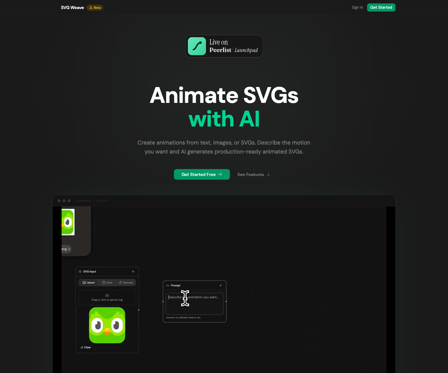 SVG Weave landing page screenshot