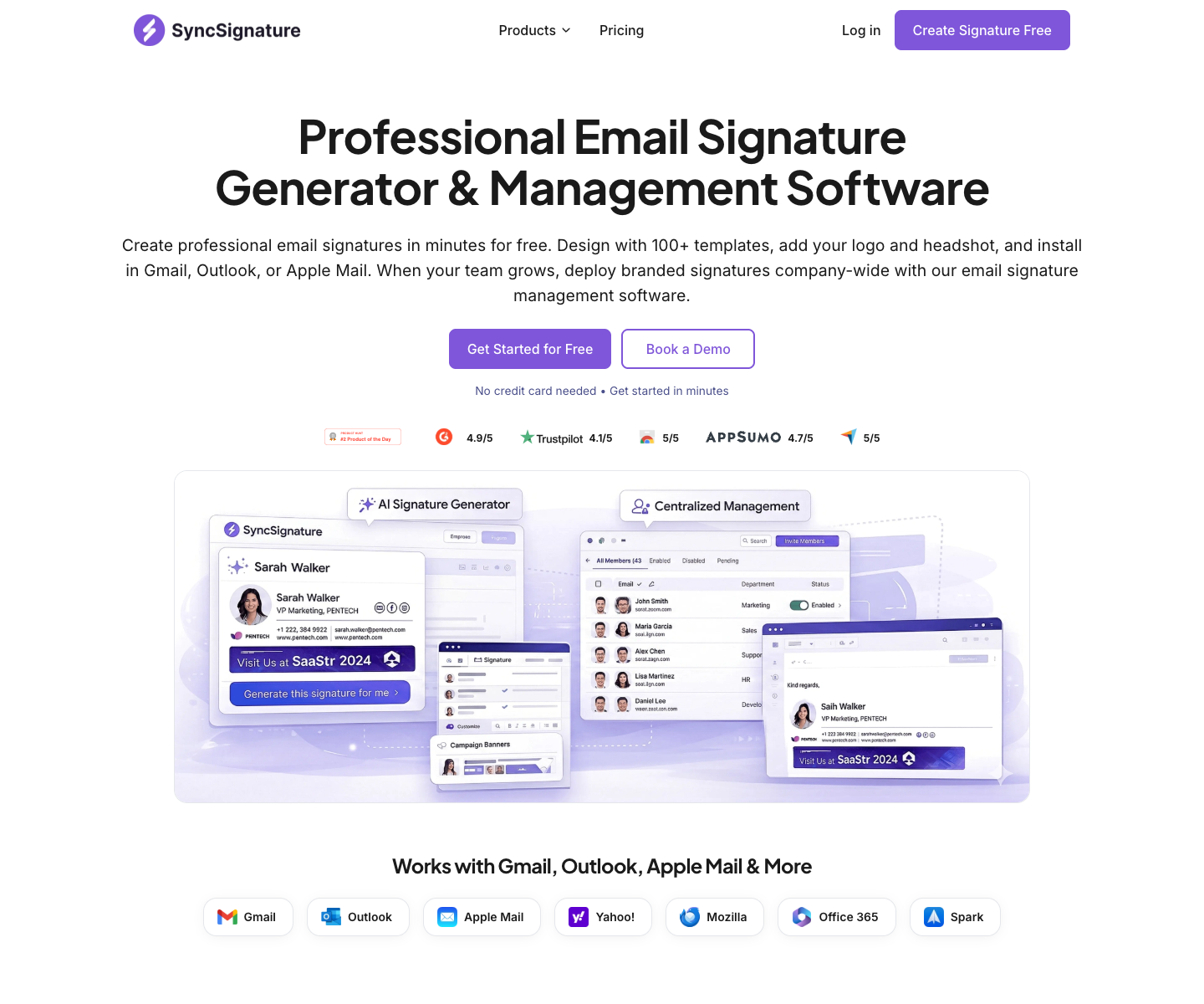 SyncSignature landing page screenshot