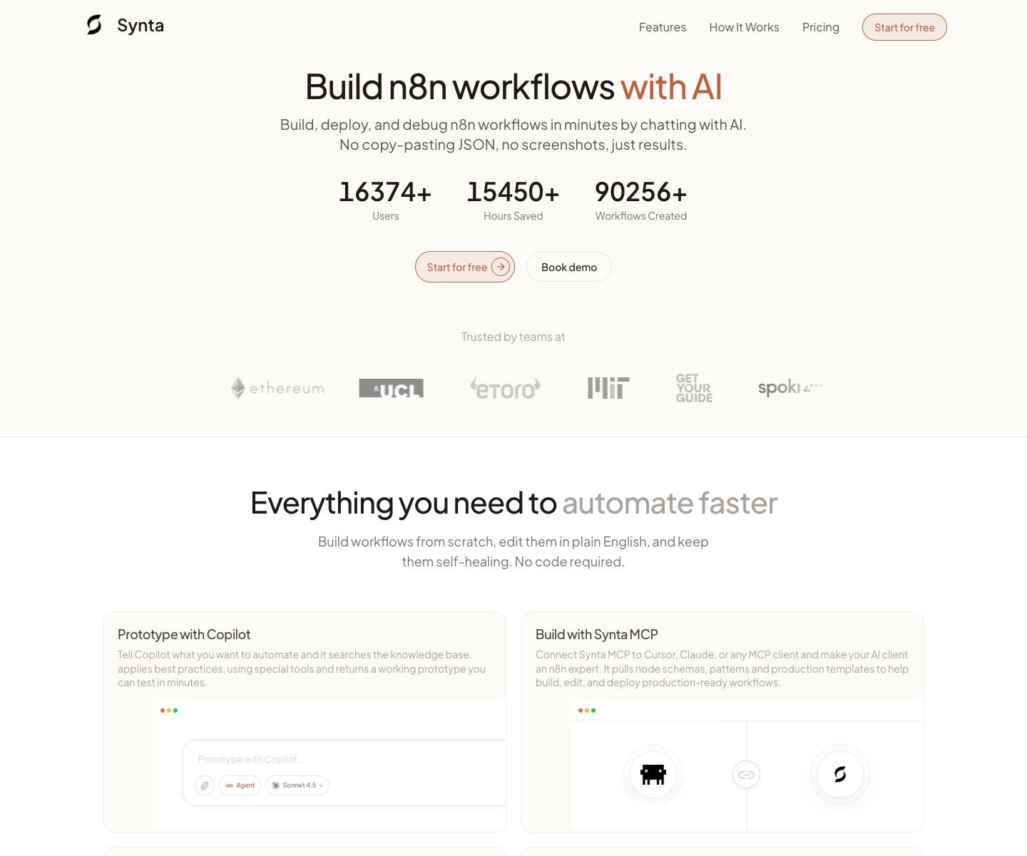 Synta landing page screenshot