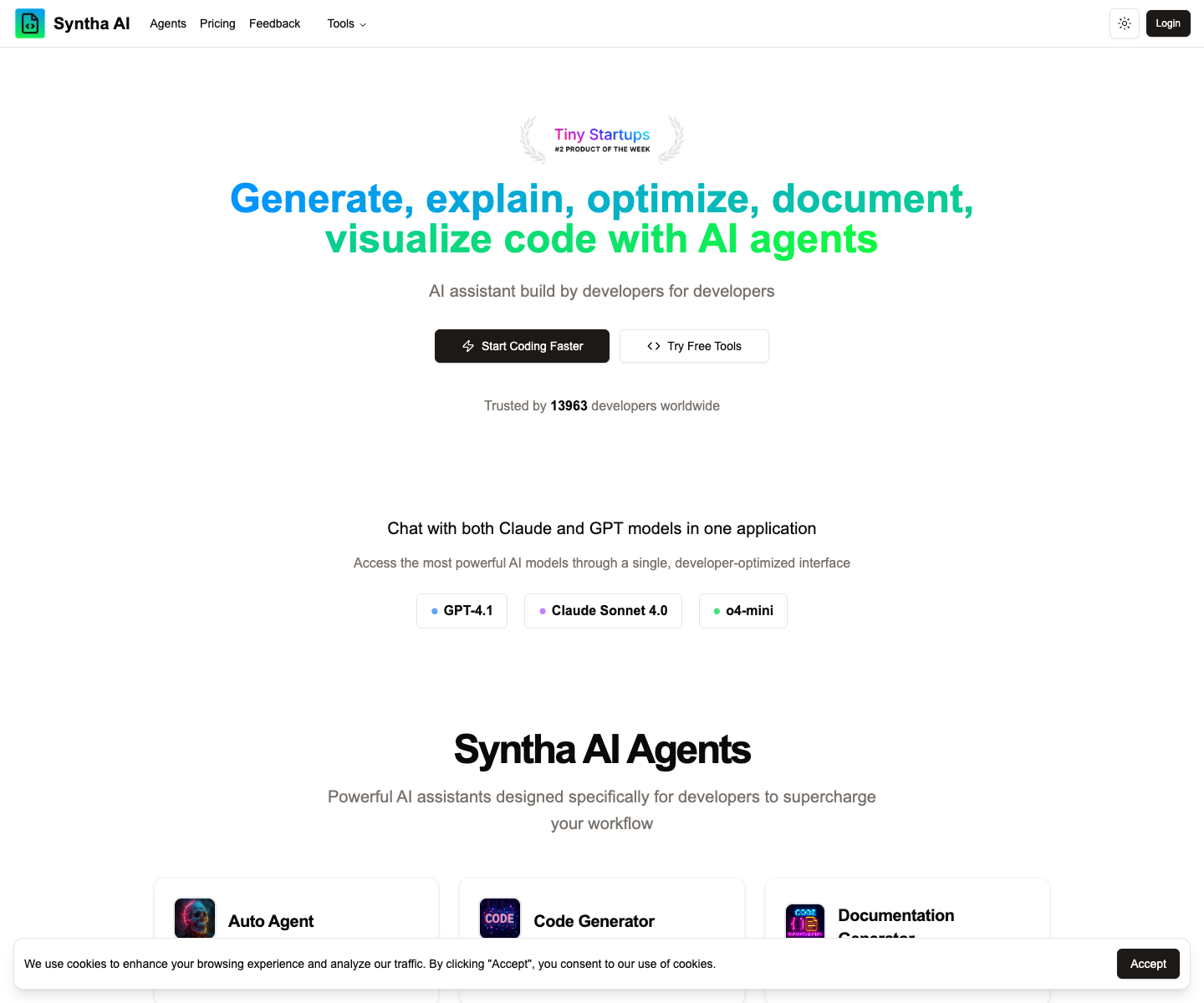 Syntha AI landing page screenshot