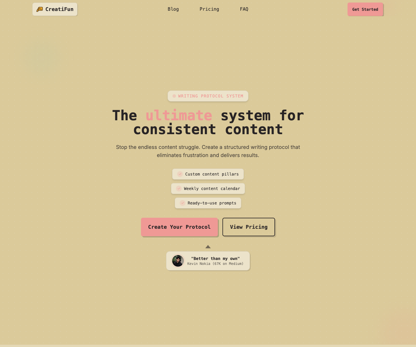 CreatiFun landing page screenshot