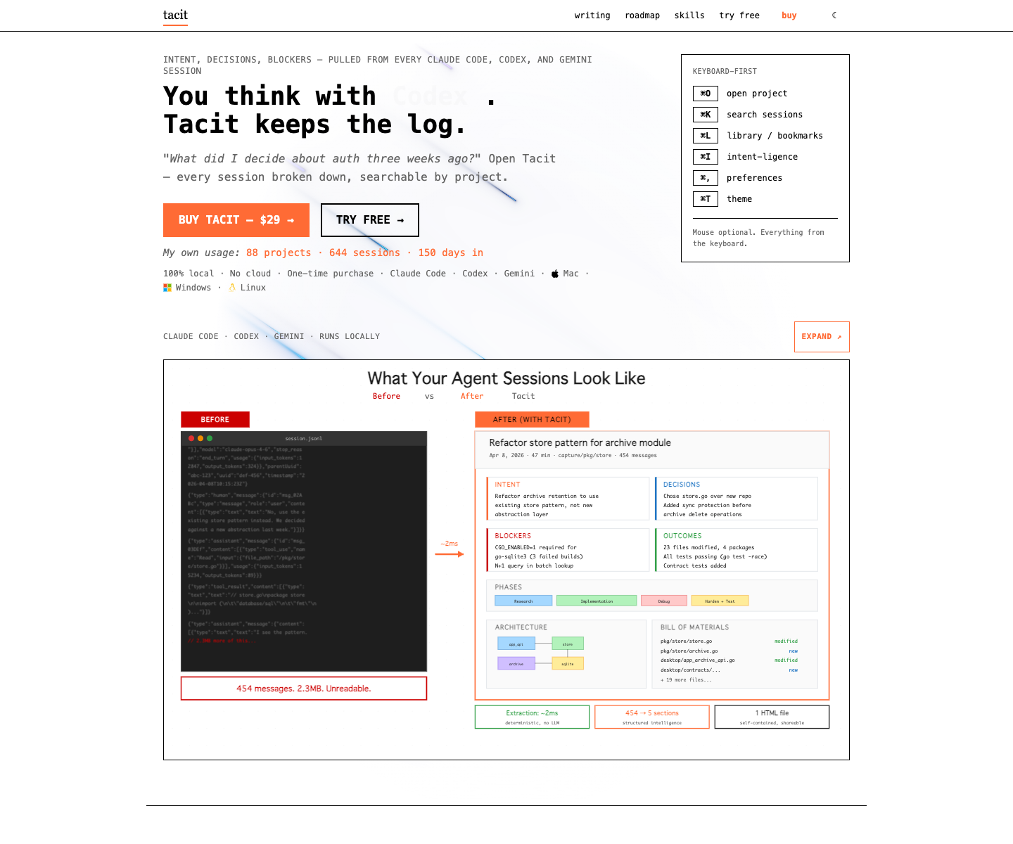 Tacit landing page screenshot
